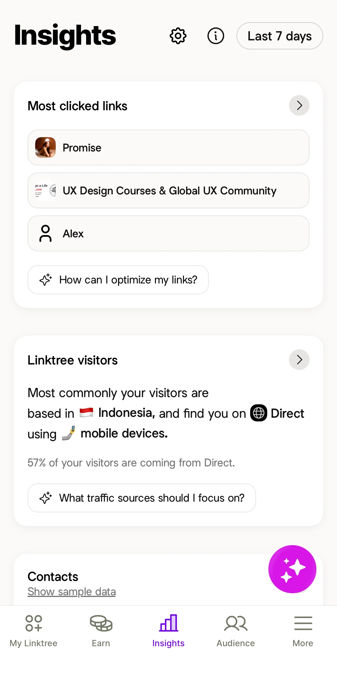 Linktree Screen screen in the Visitors flow