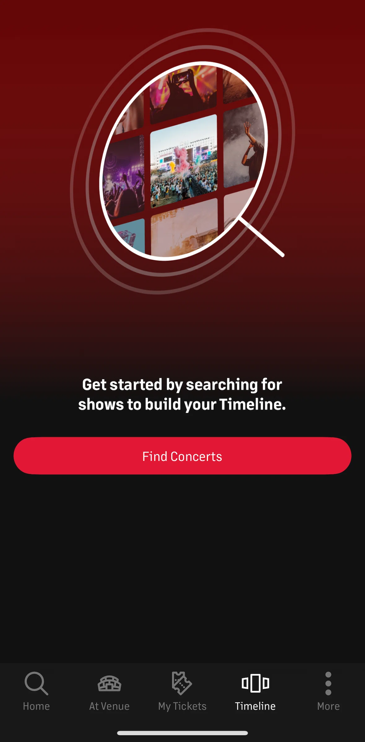 Live Nation Screen screen in the Adding more concerts flow