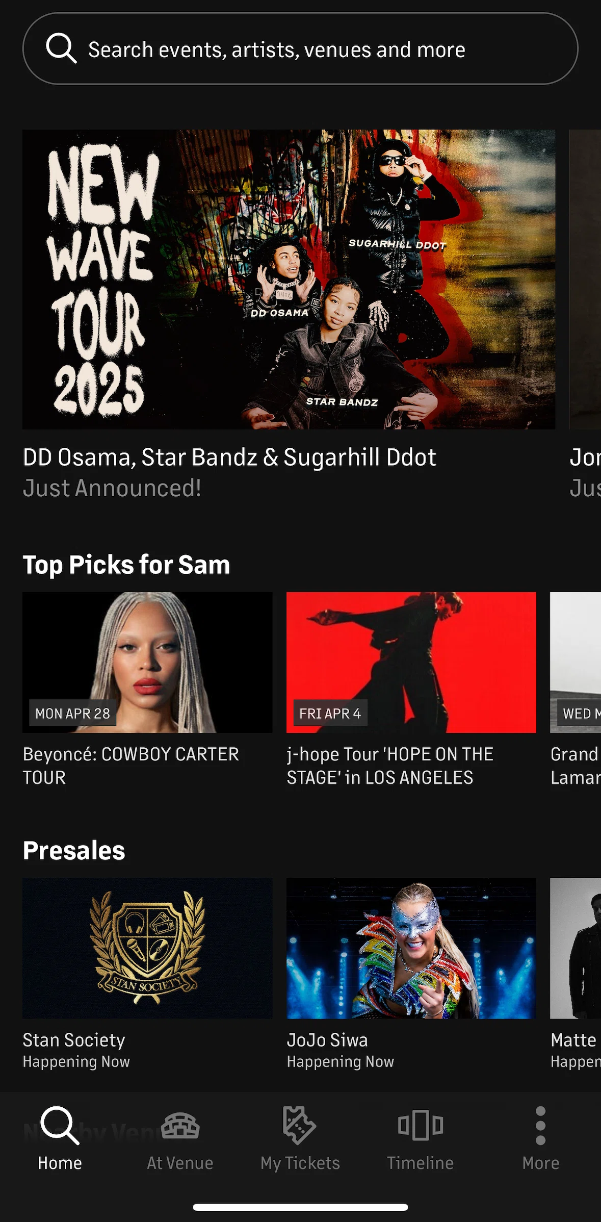 Live Nation Screen screen in the At venue flow