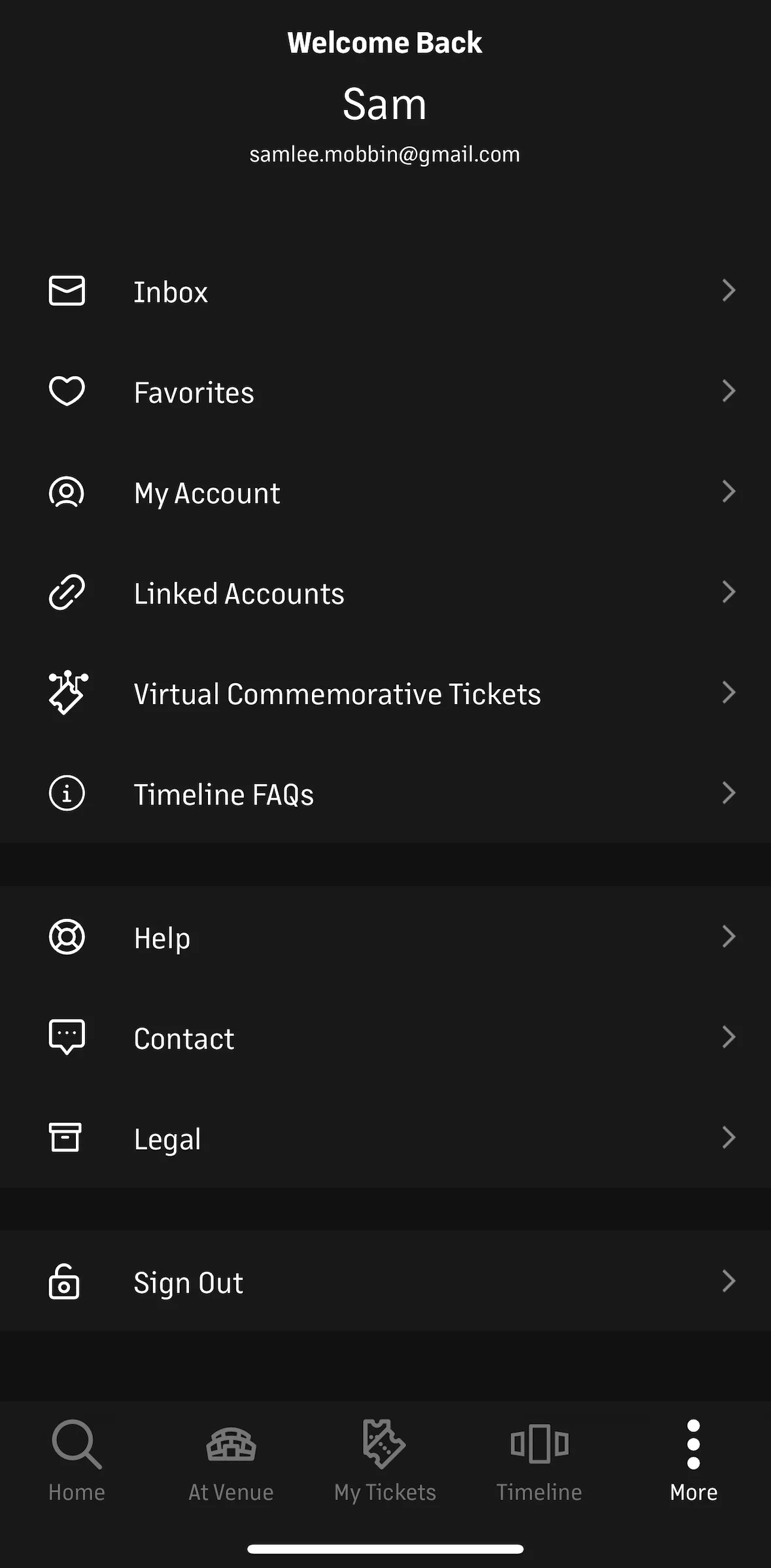 Live Nation Screen screen in the Logging out flow