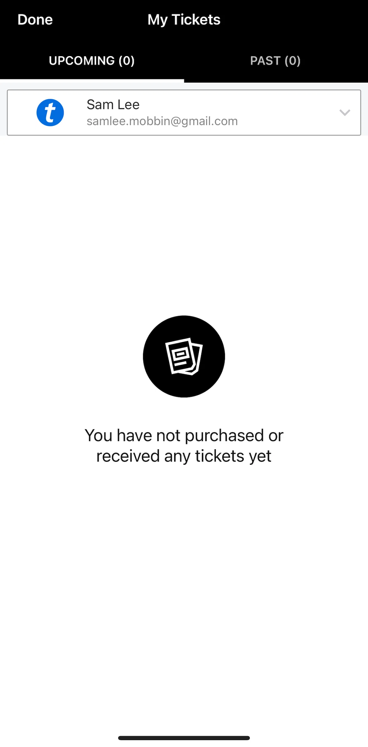 Live Nation Screen screen in the Past tickets flow