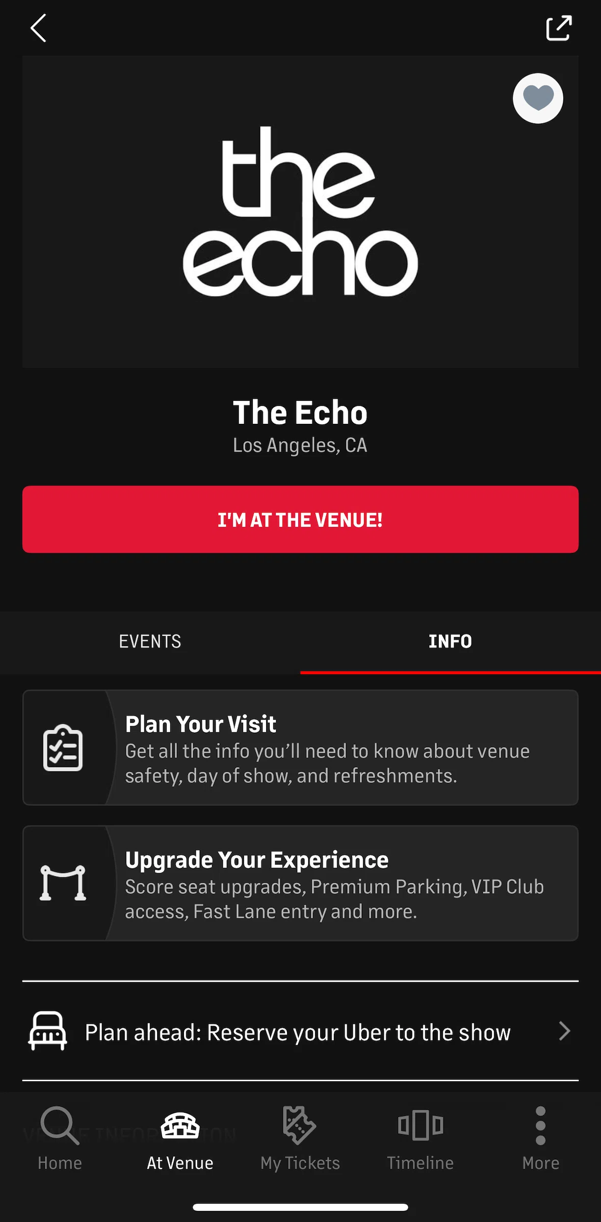 Live Nation Screen screen in the Plan your visit flow