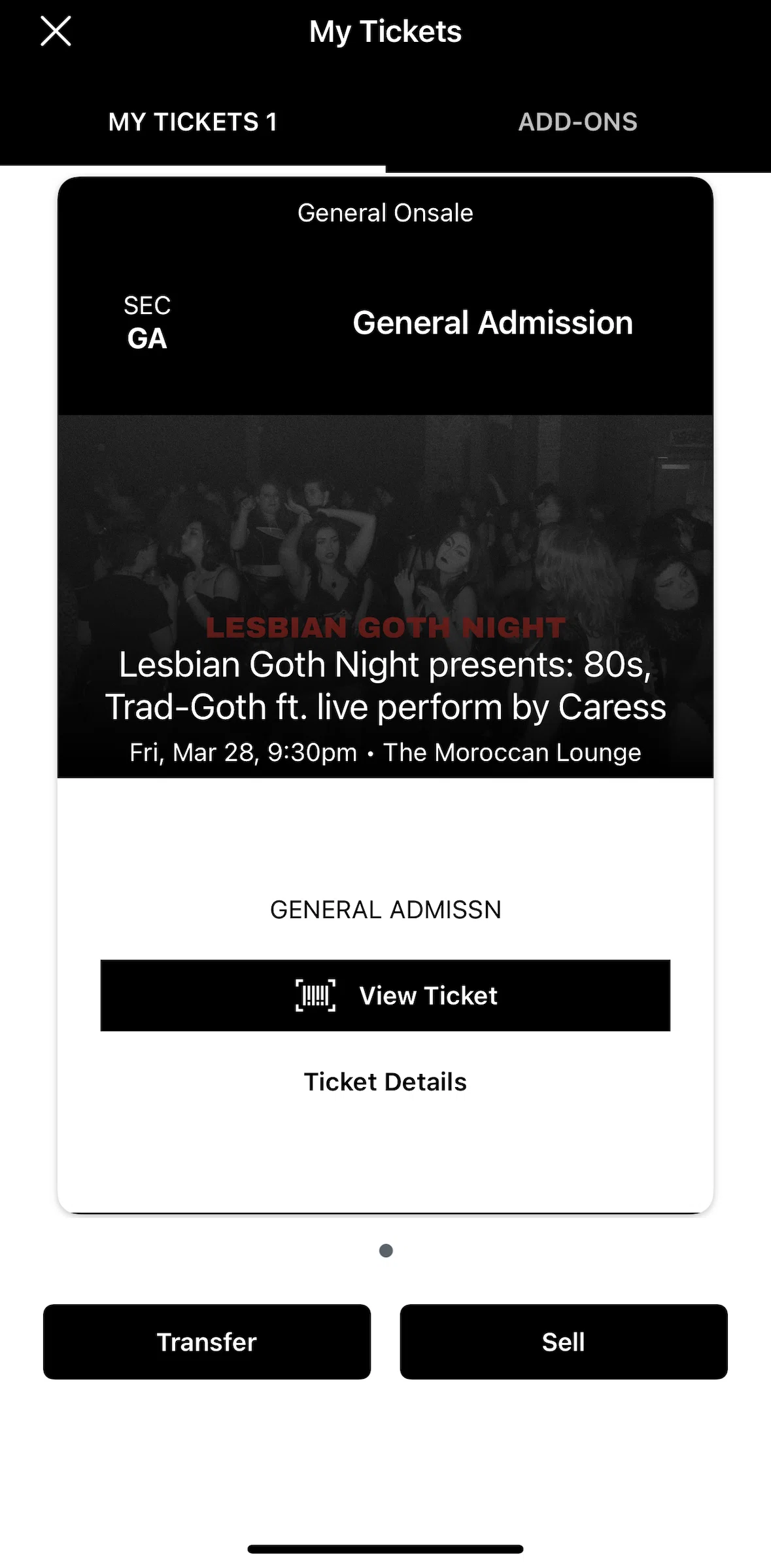 Live Nation Screen screen in the Ticket details flow