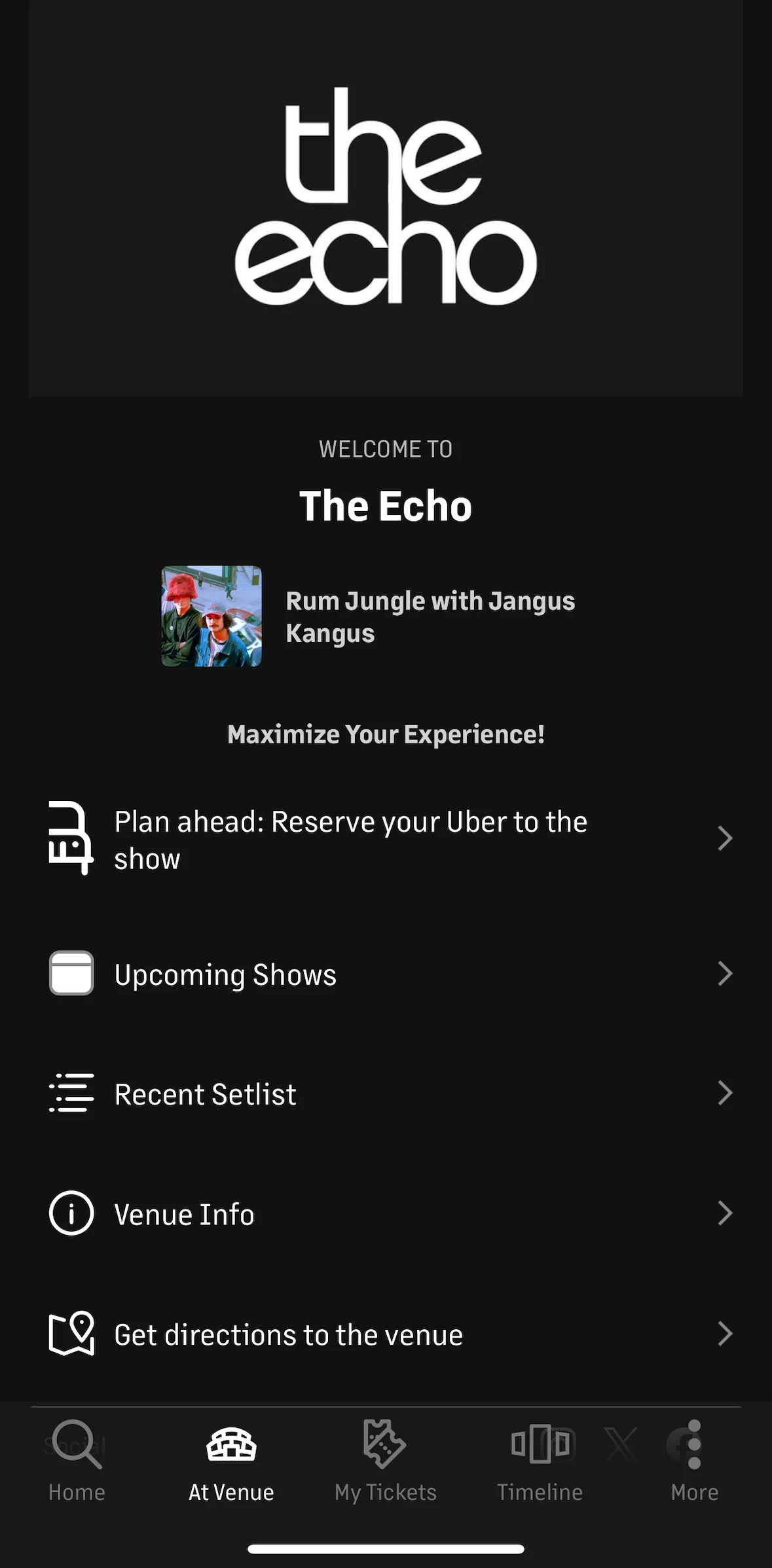 Live Nation Screen screen in the Upcoming shows flow