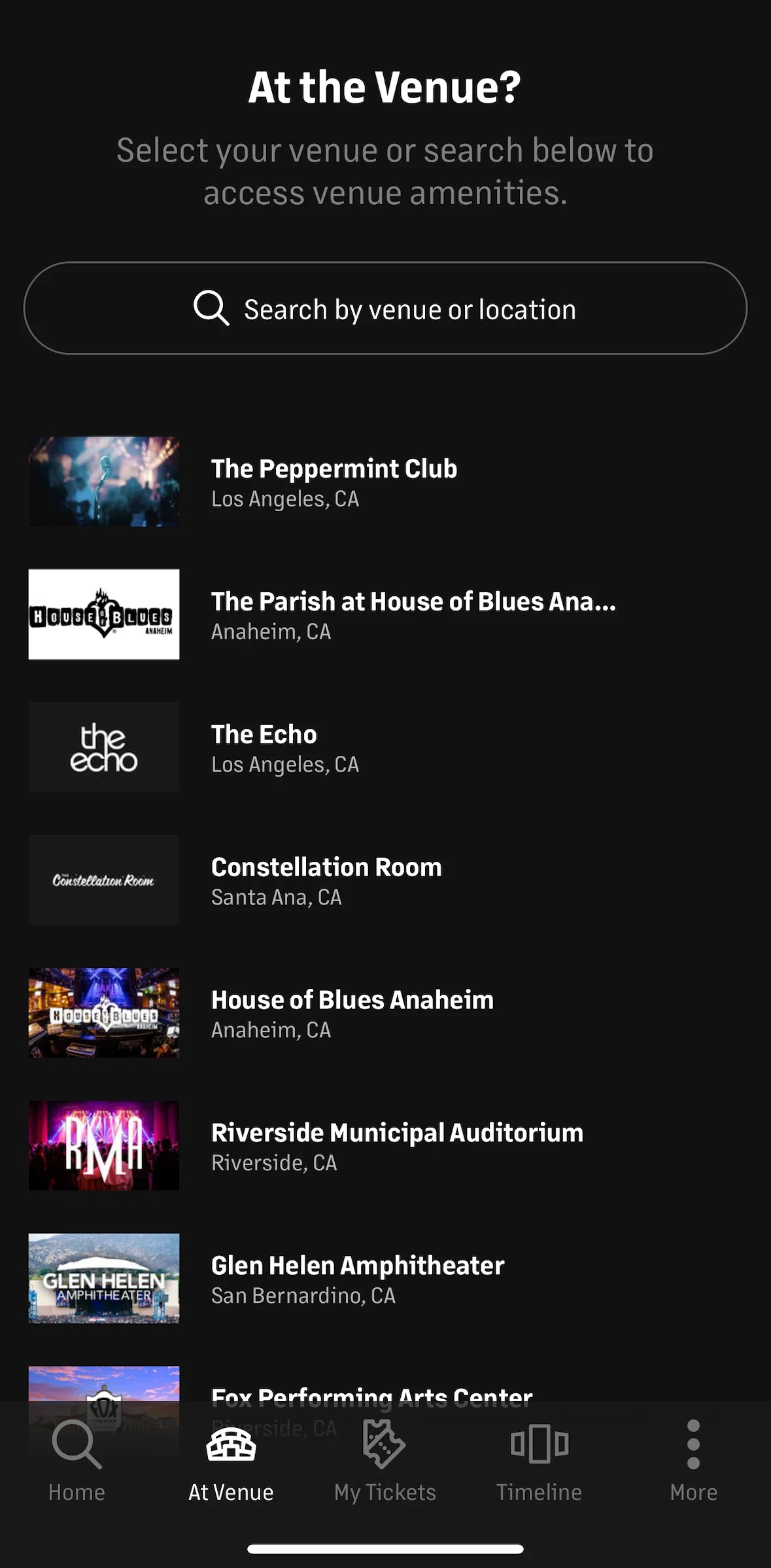Live Nation Screen screen in the Venue details flow