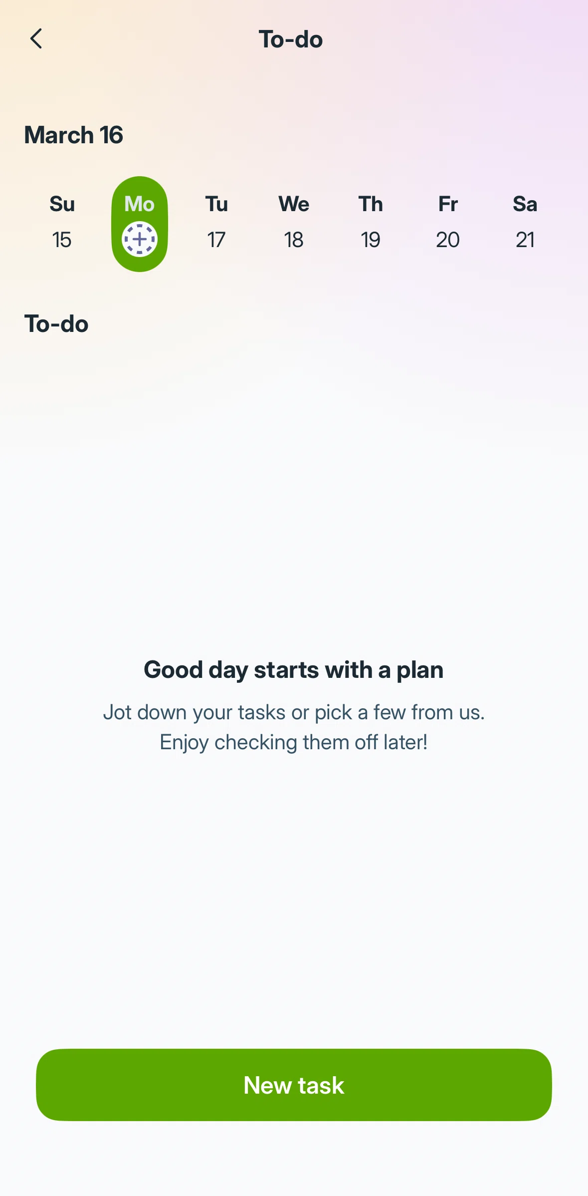 Liven Screen screen in the Adding a task flow