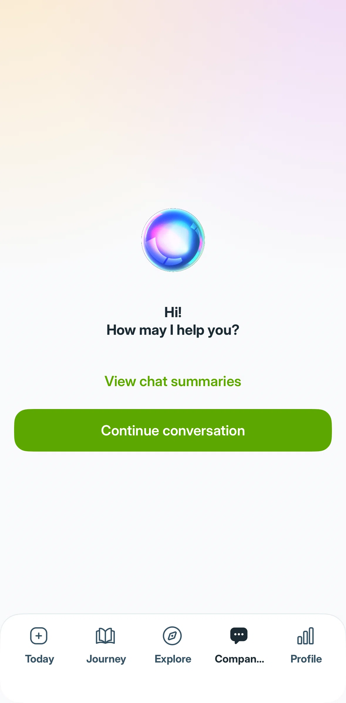 Liven Screen screen in the Chat summaries flow