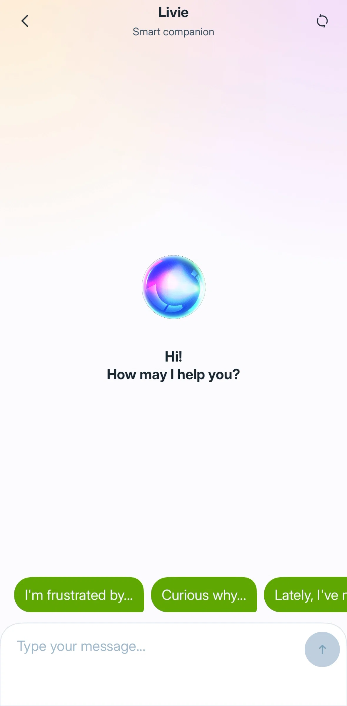 Liven Screen screen in the Chatting with AI flow