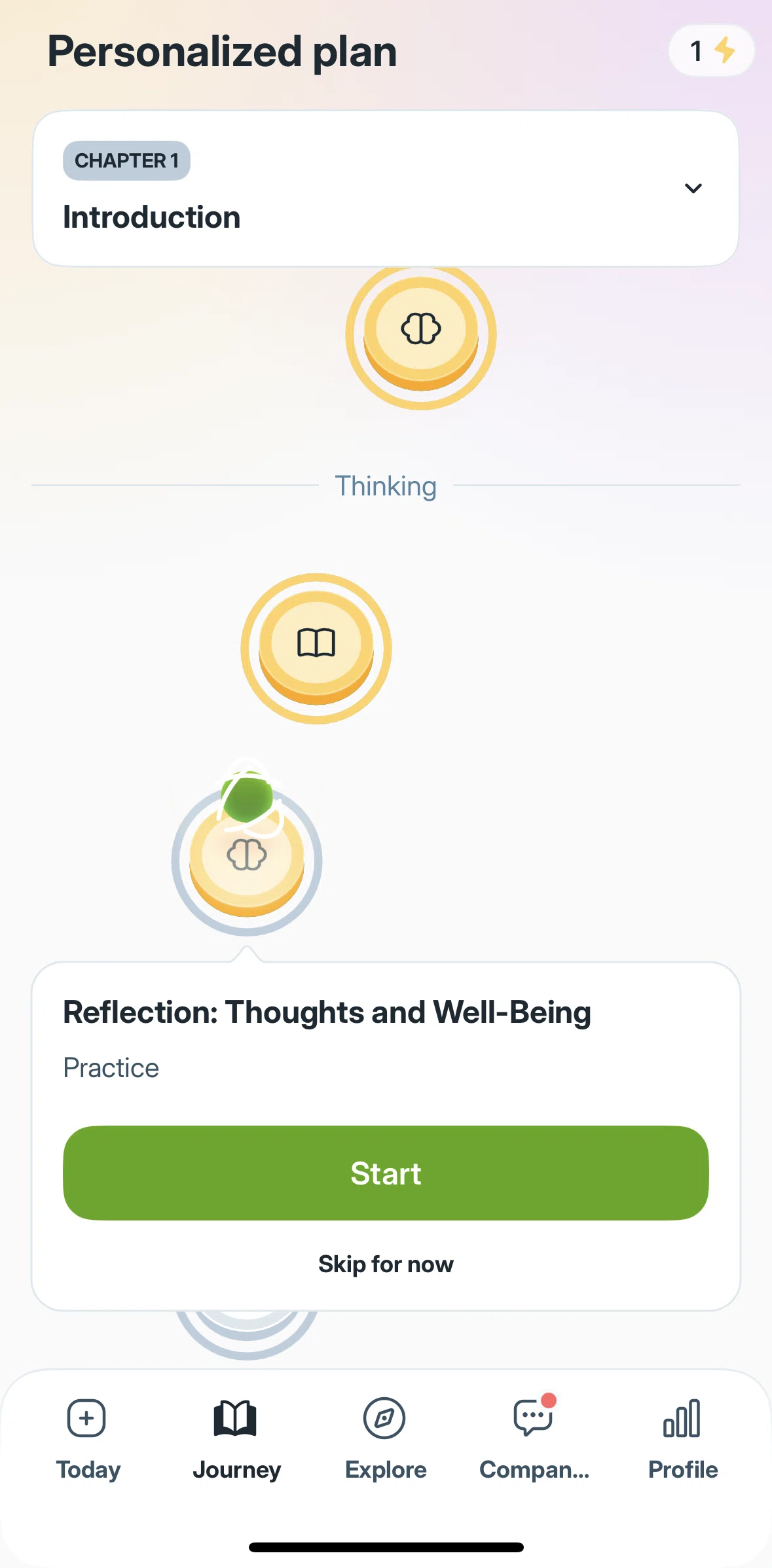 Liven Screen screen in the Completing a reflection flow