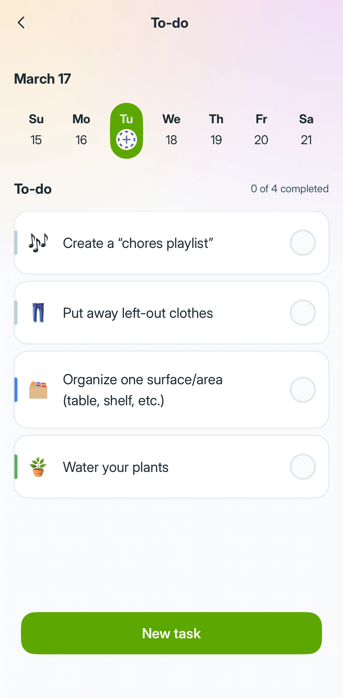Liven Screen screen in the Completing tasks flow