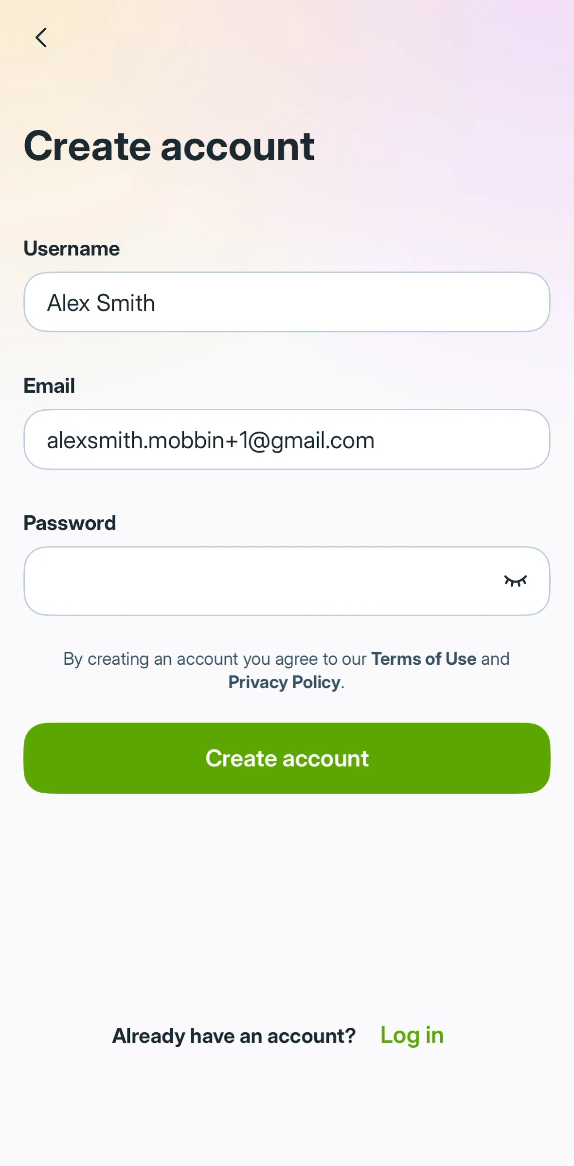 Liven Screen screen in the Creating account flow