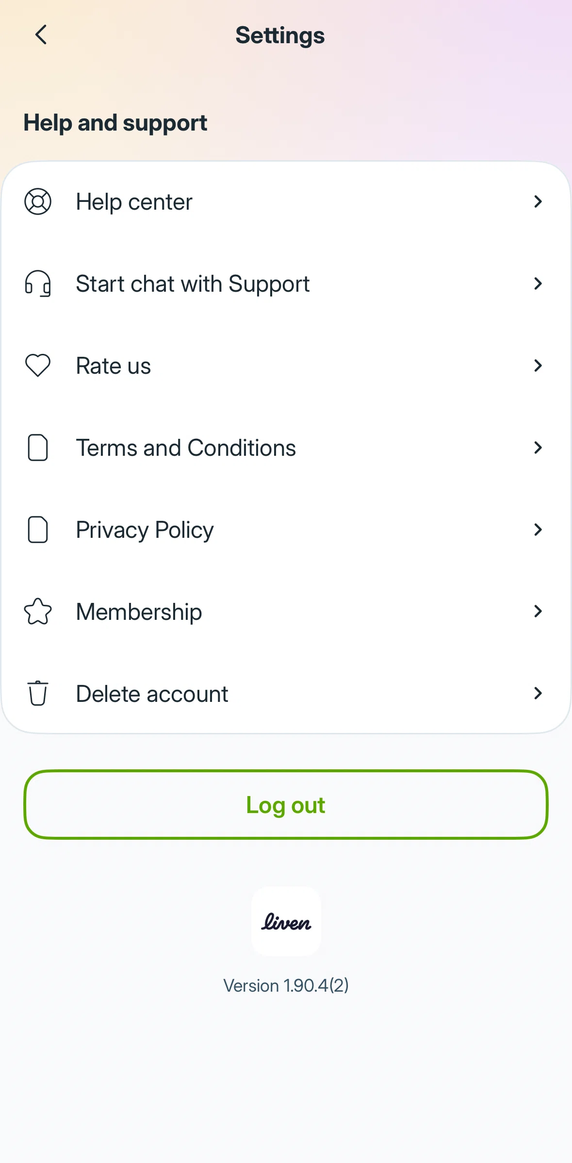 Liven Screen screen in the Deleting account flow