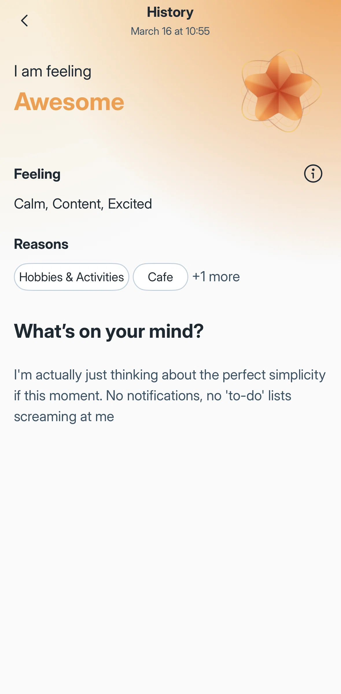 Liven Screen screen in the Feelings information flow