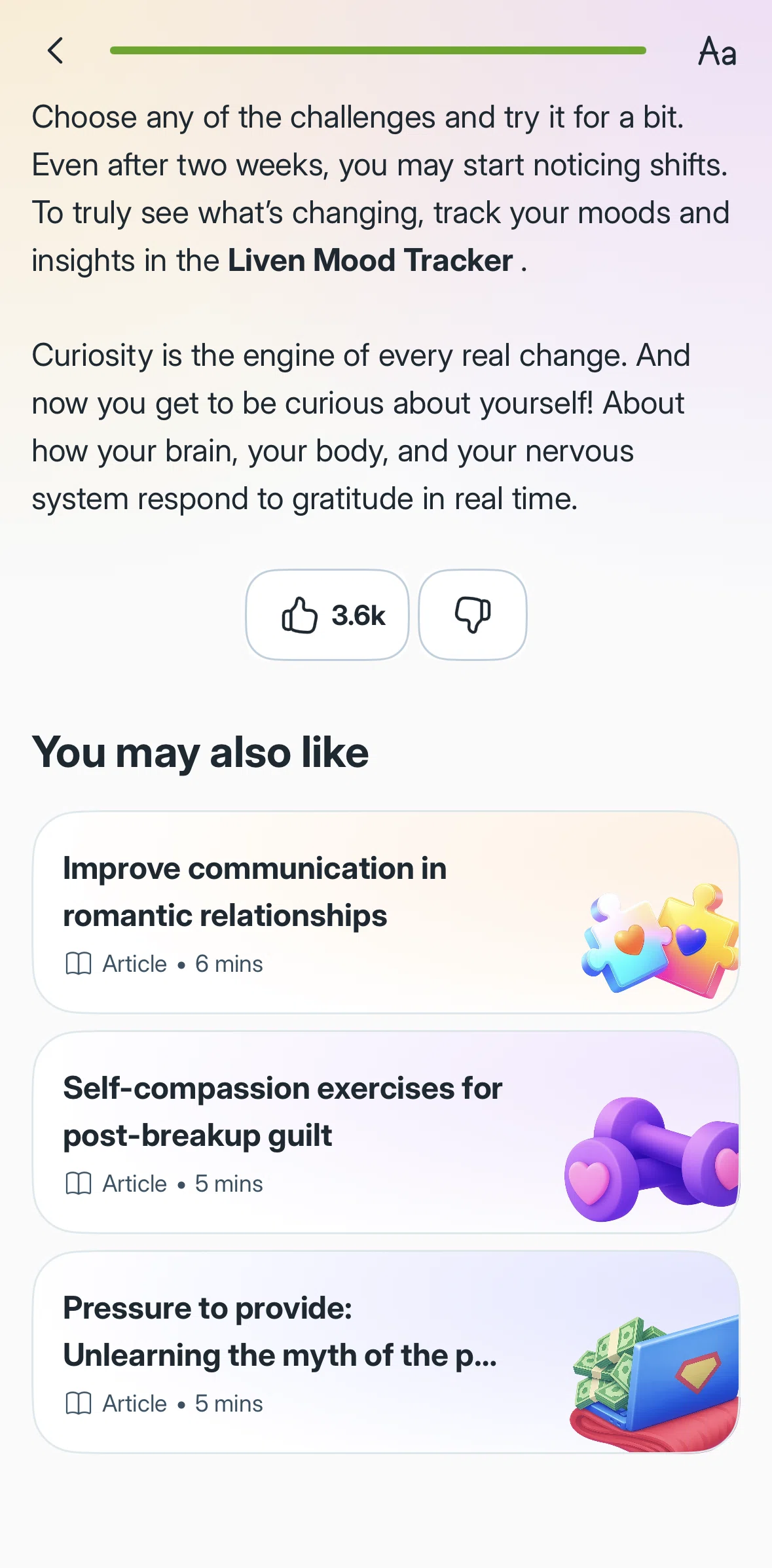 Liven Screen screen in the Giving bad feedback flow