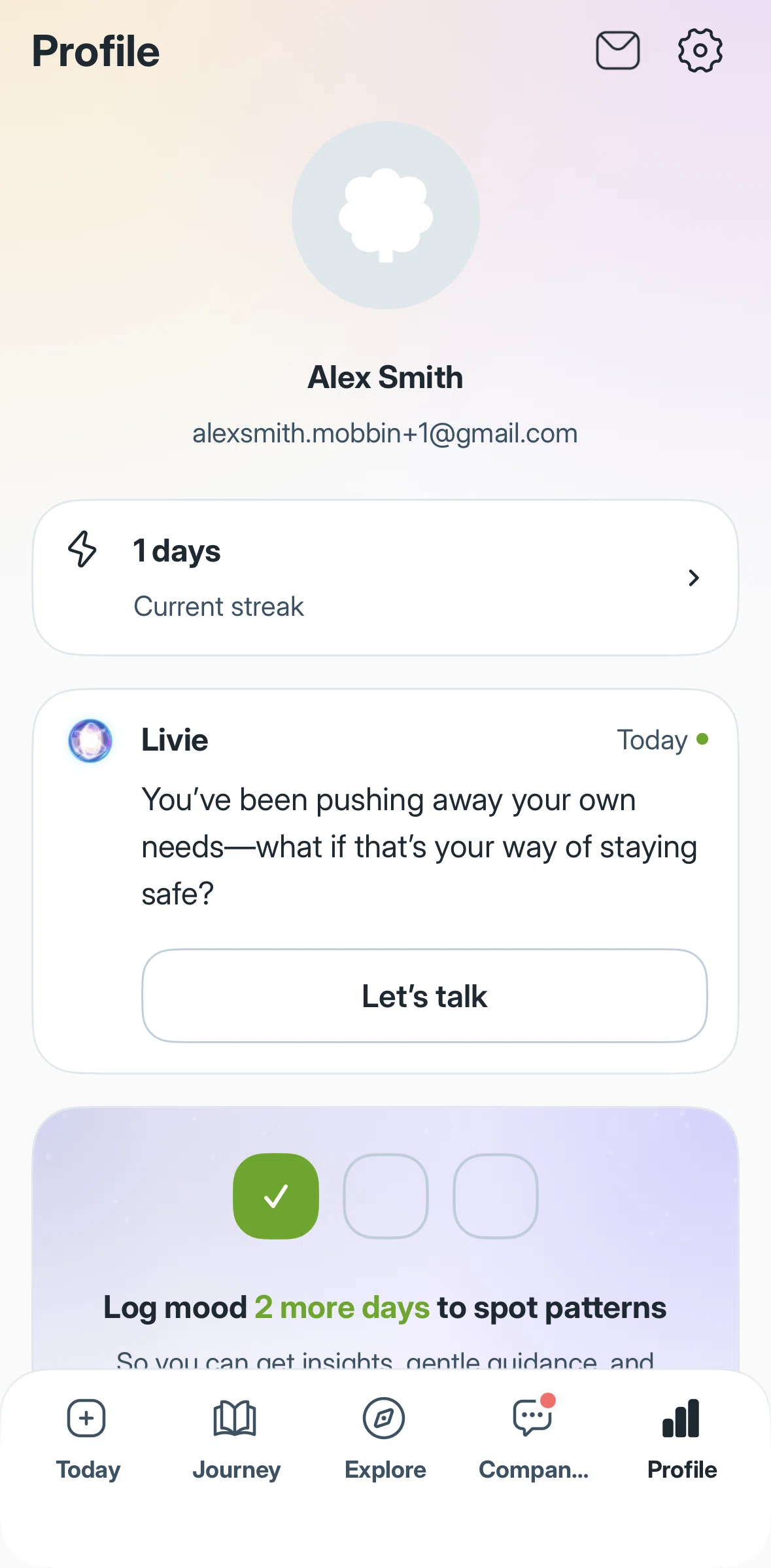 Liven Screen screen in the Giving feedback to the app flow