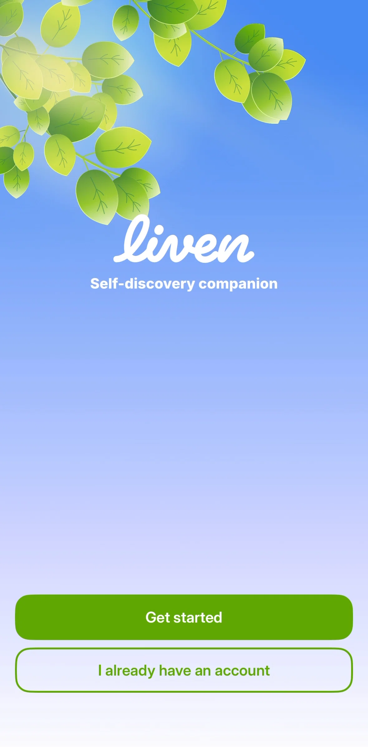 Liven Screen screen in the Logging in flow