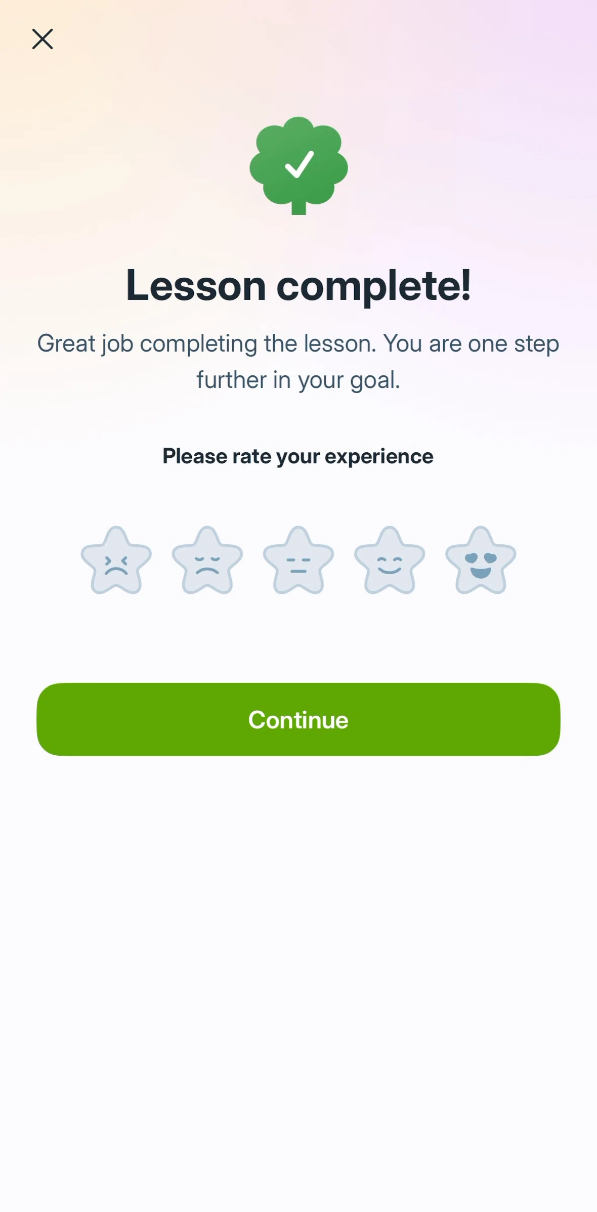 Liven Screen screen in the Rating a lesson flow