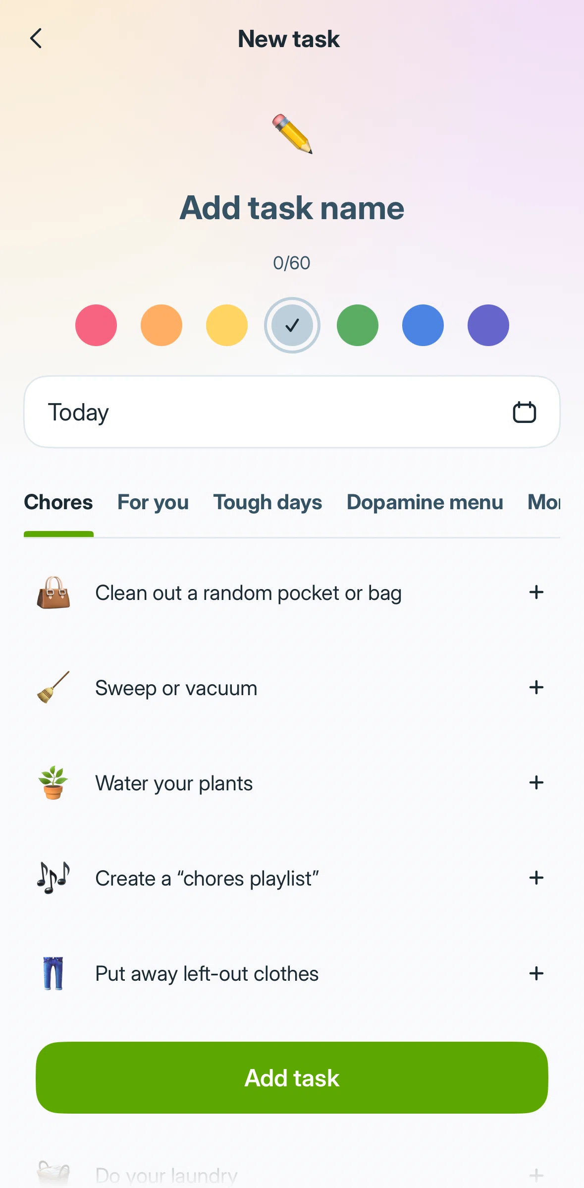 Liven Screen screen in the Scheduling a task flow
