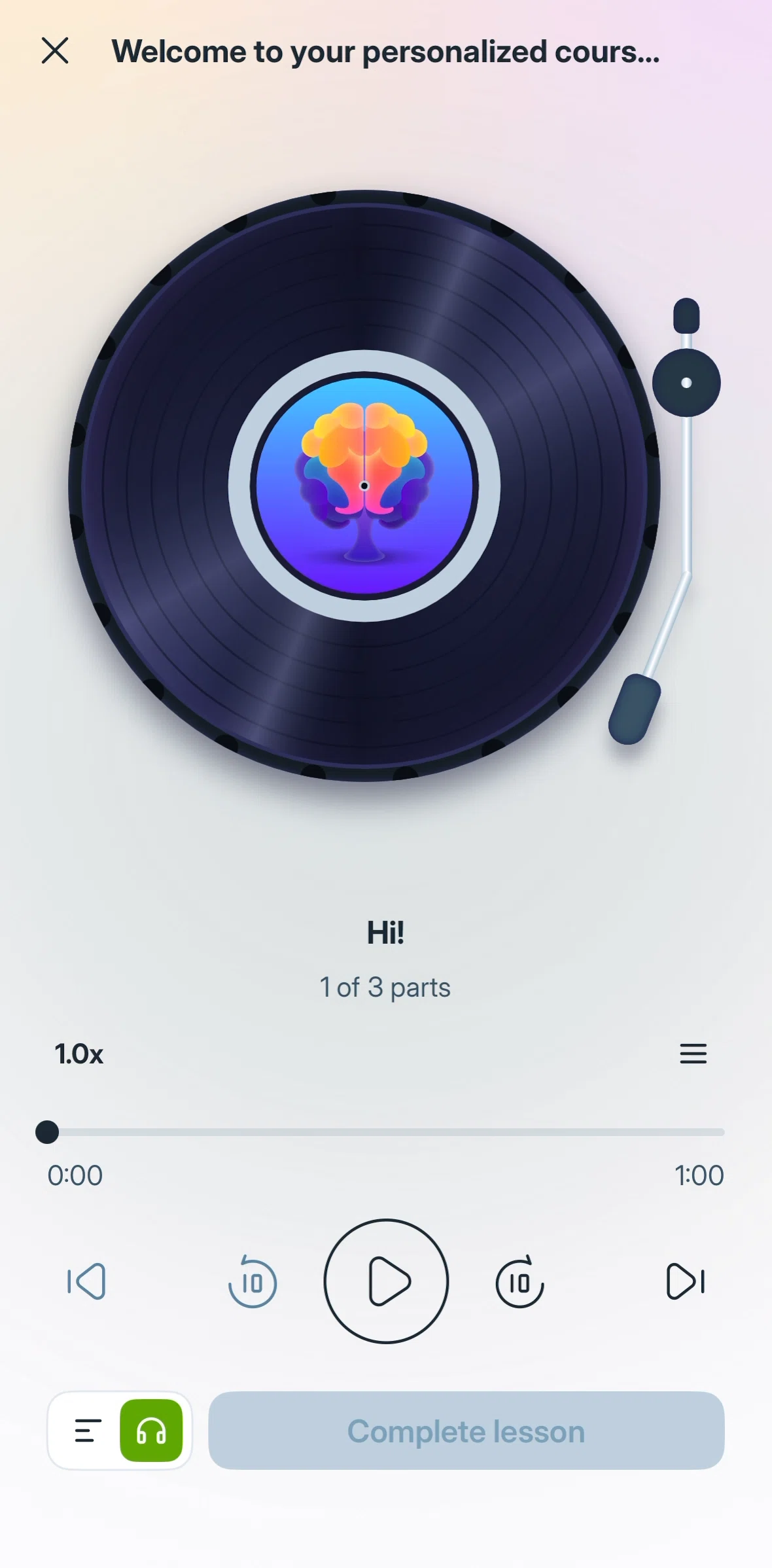Liven Screen screen in the Transcript flow