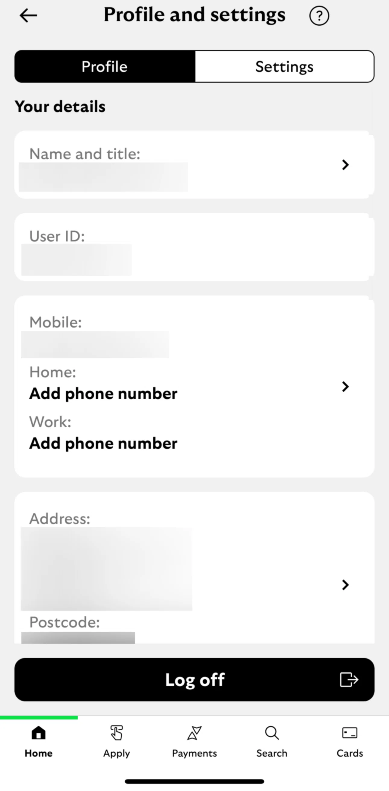 Lloyds Mobile Banking Screen screen in the Update name and title flow