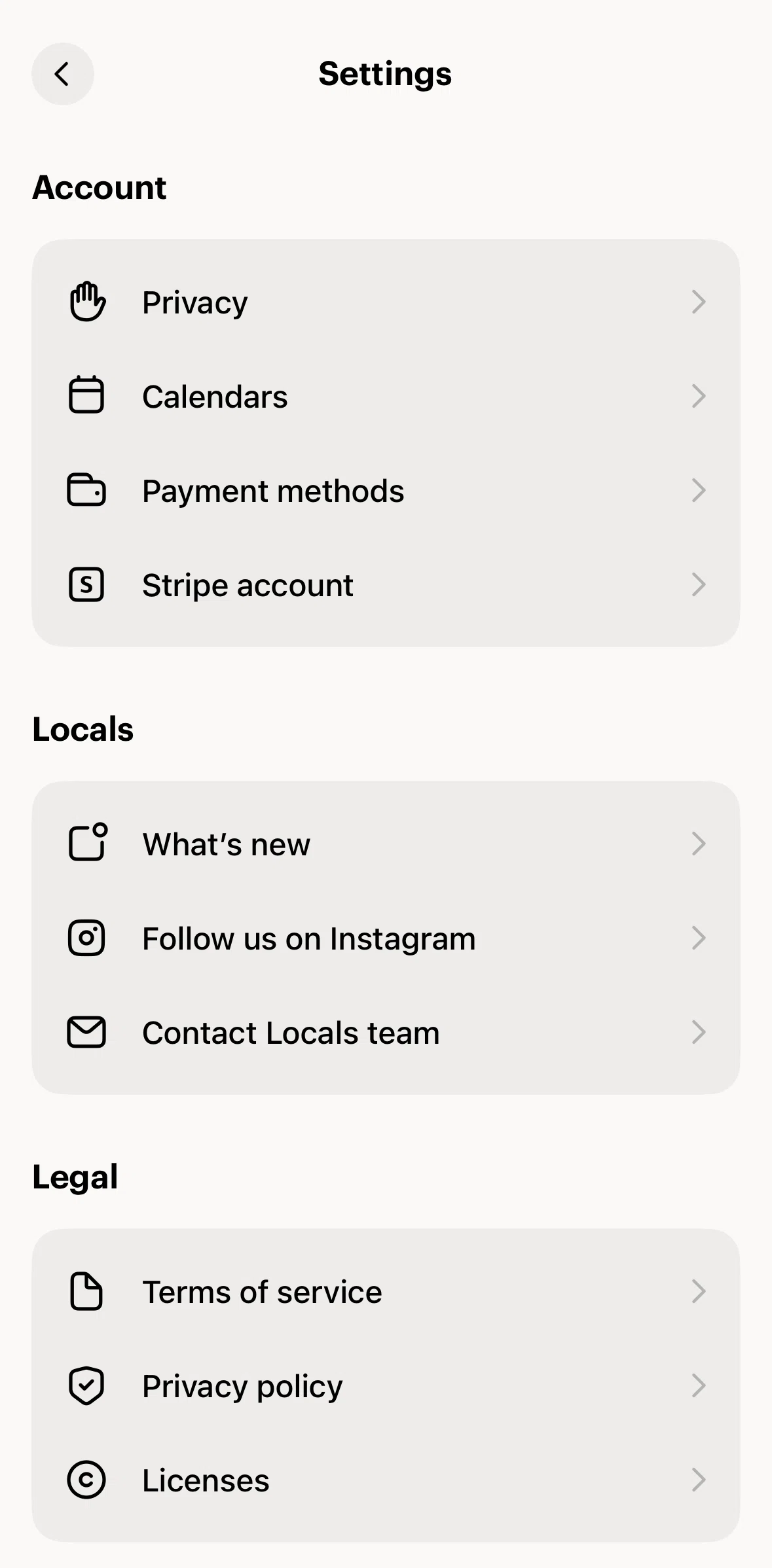 Locals Screen screen in the Changing privacy setting flow