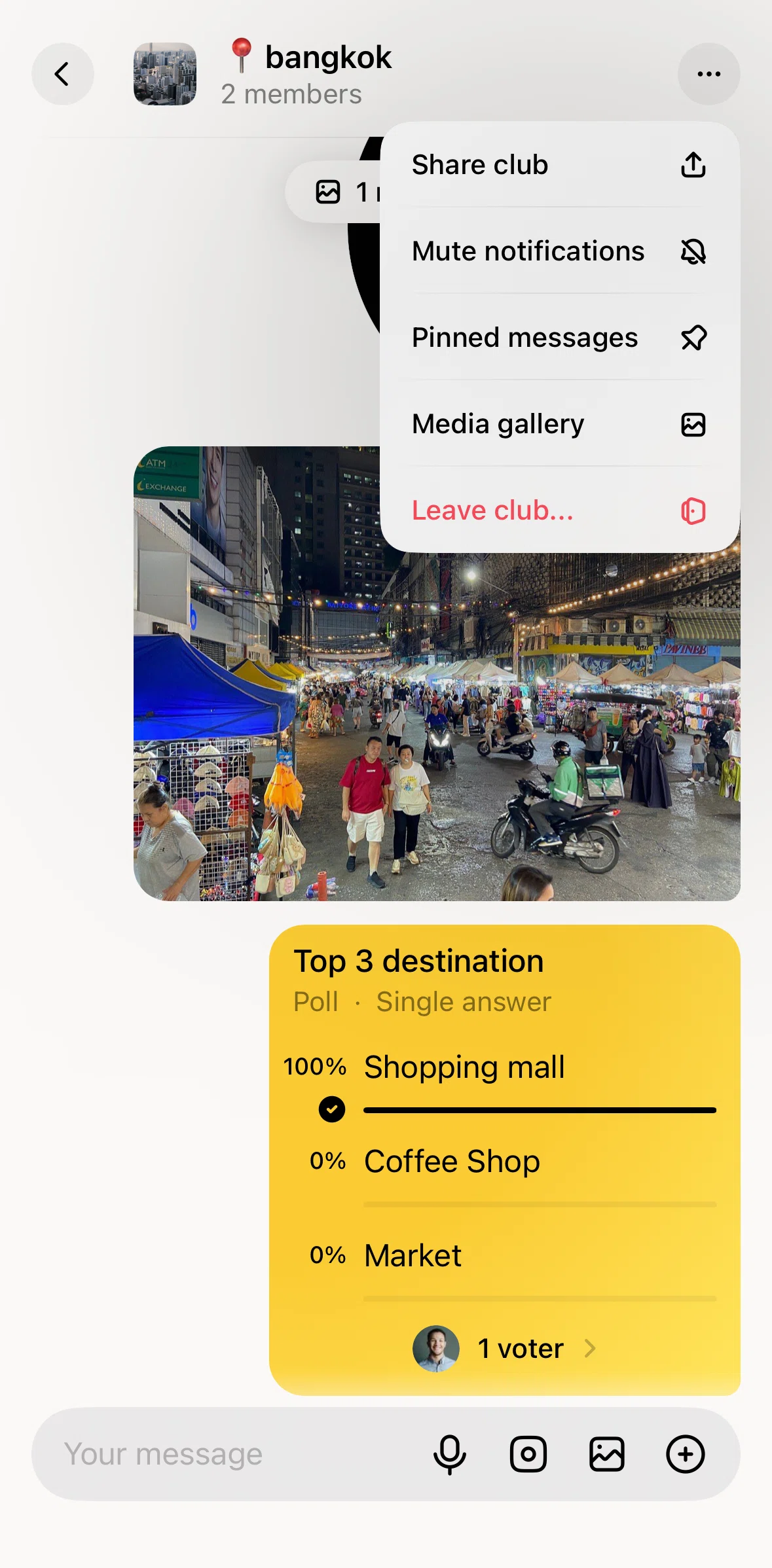 Locals Screen screen in the Pinned messages flow