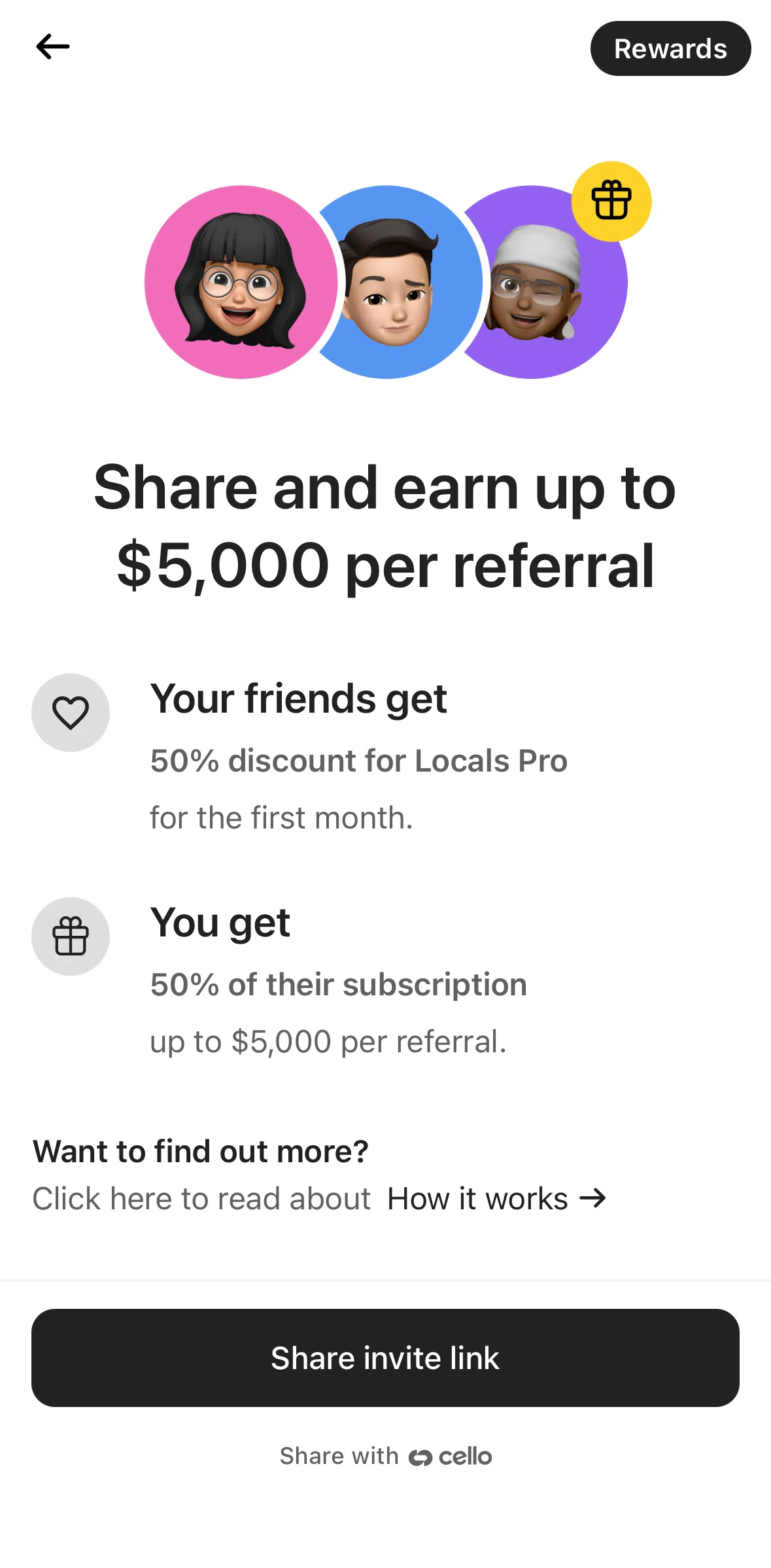 Locals Screen screen in the Your rewards flow