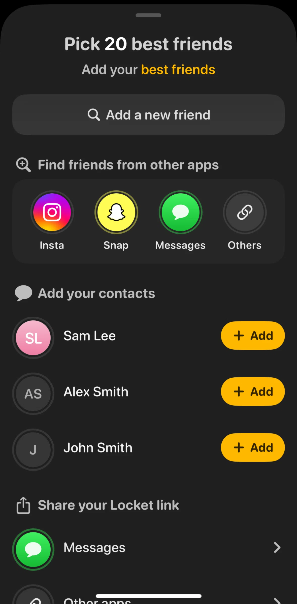 Locket Screen screen in the Adding a friend flow