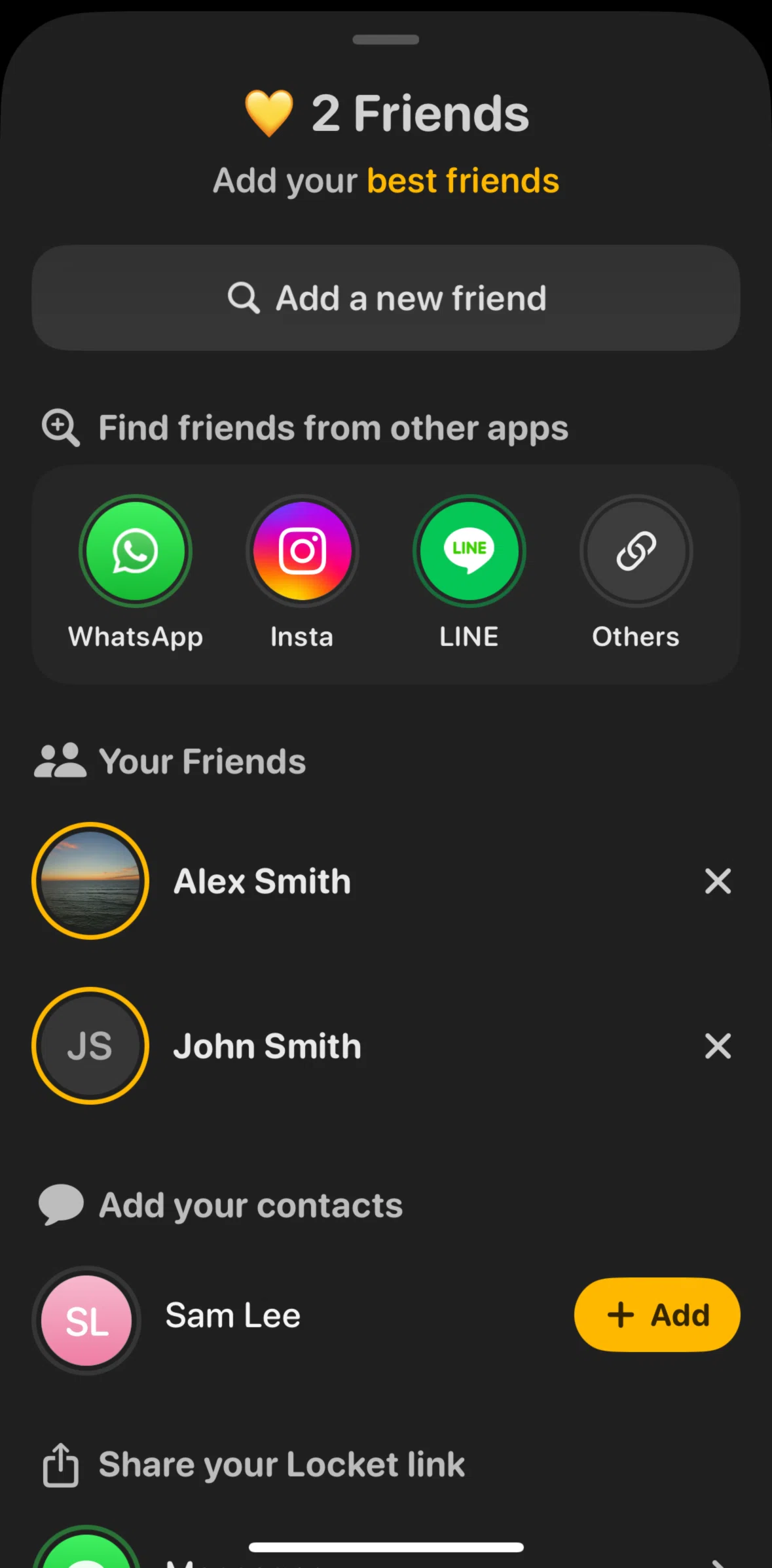 Locket Screen screen in the Hiding a friend flow
