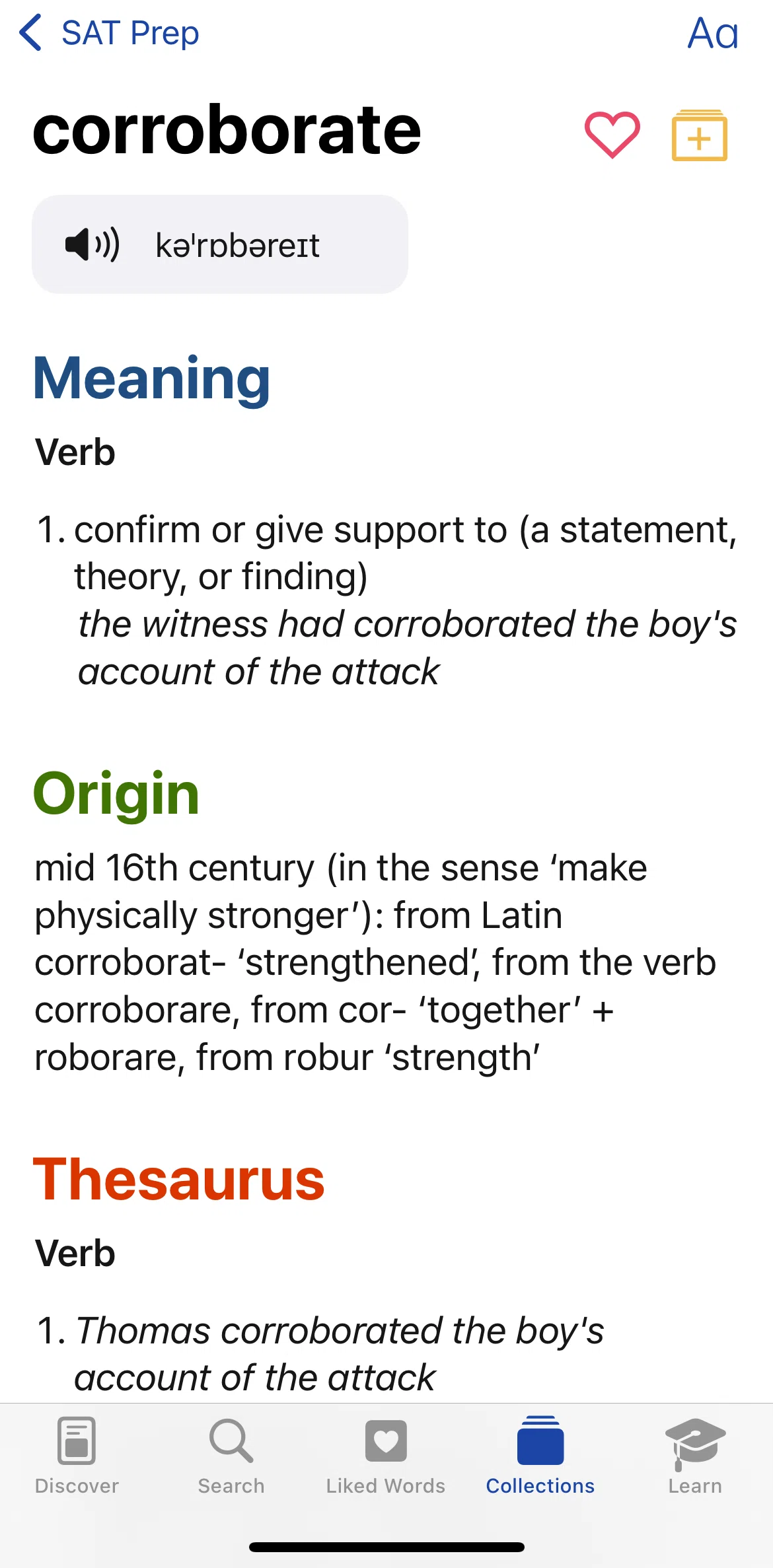 LookUp Screen screen in the Adding a word to collection flow