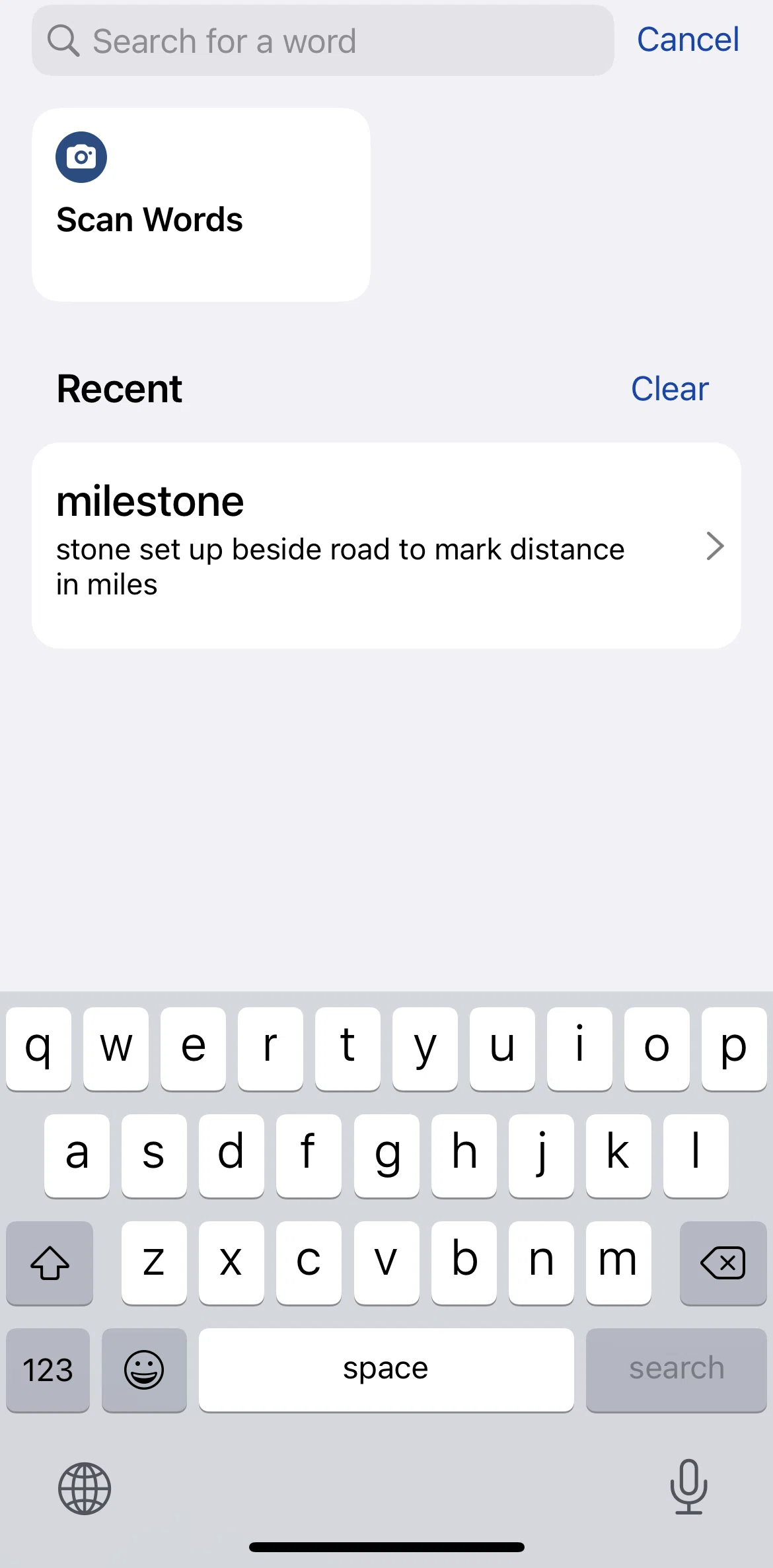 LookUp Screen screen in the Searching for a word flow
