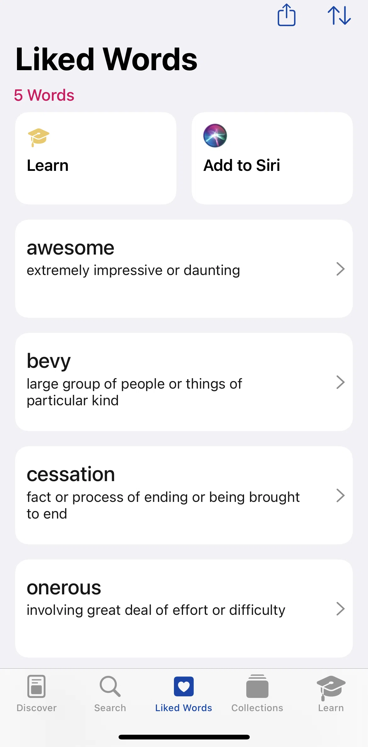 LookUp Screen screen in the Sorting words flow