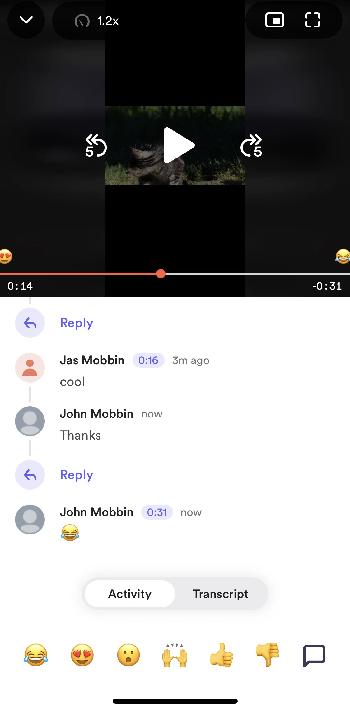 Loom Screen screen in the Commenting on the video flow