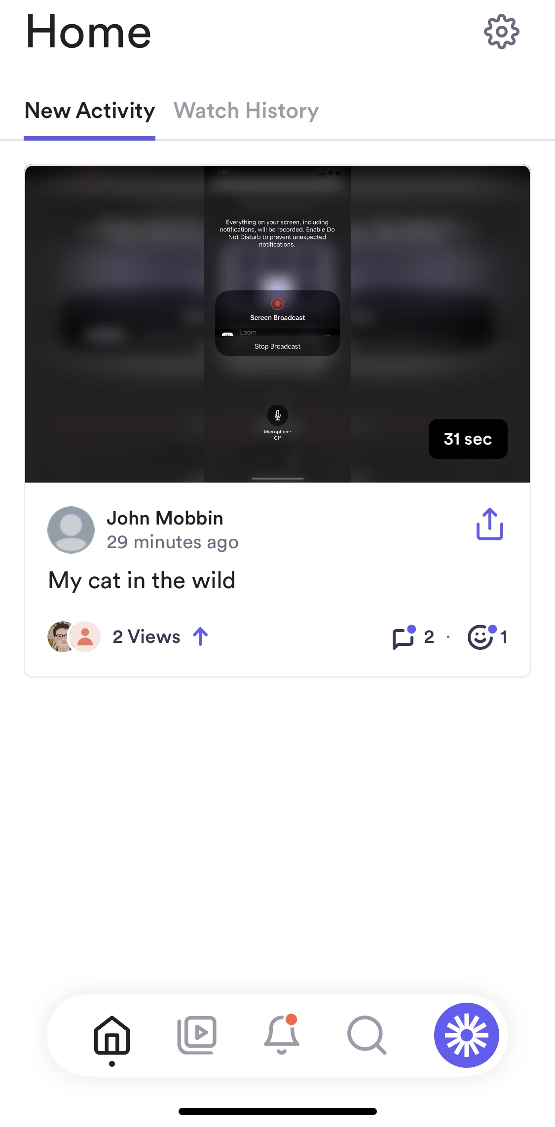 Loom Screen screen in the Video detail flow