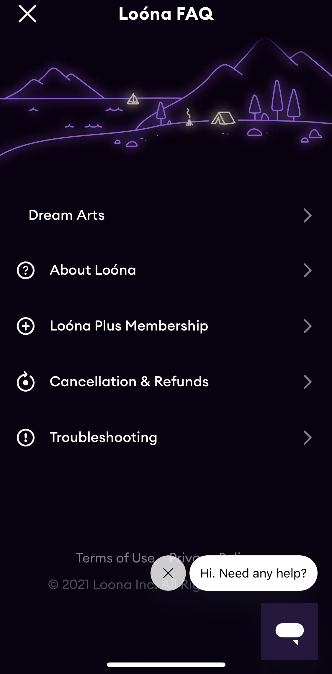 Loona Screen screen in the Chatting with customer support bot flow