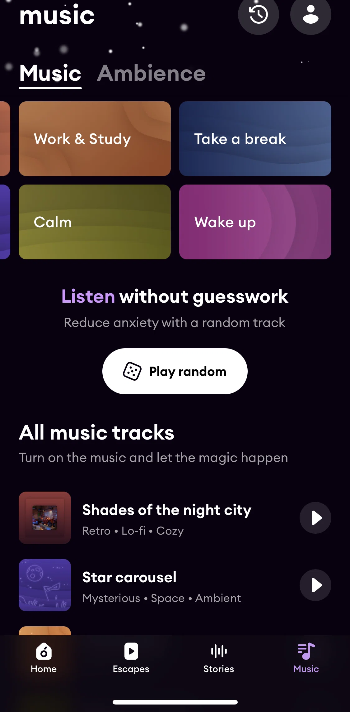 Loona Screen screen in the Music category flow