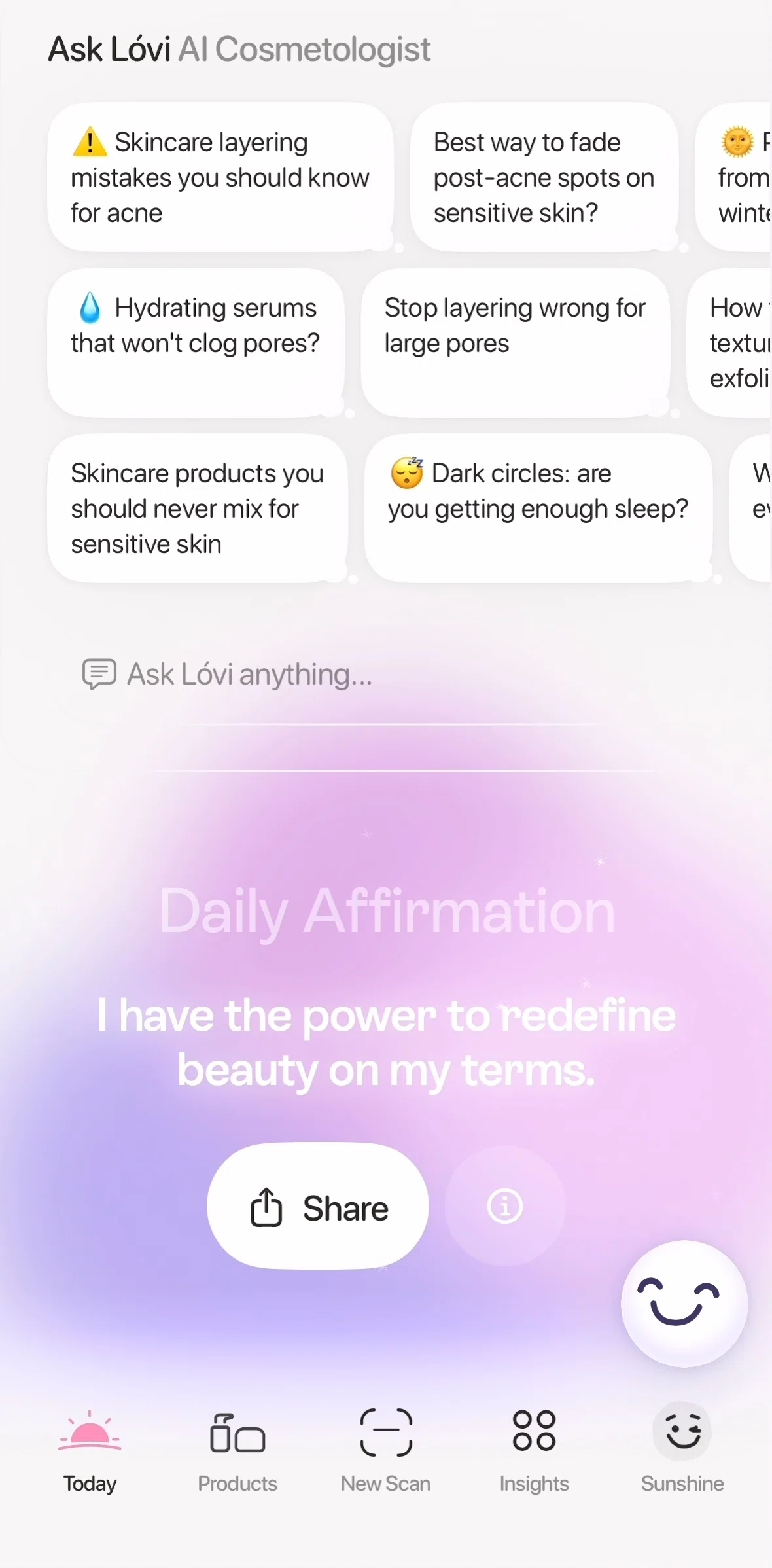 Lovi Screen screen in the Copying a daily affirmation flow