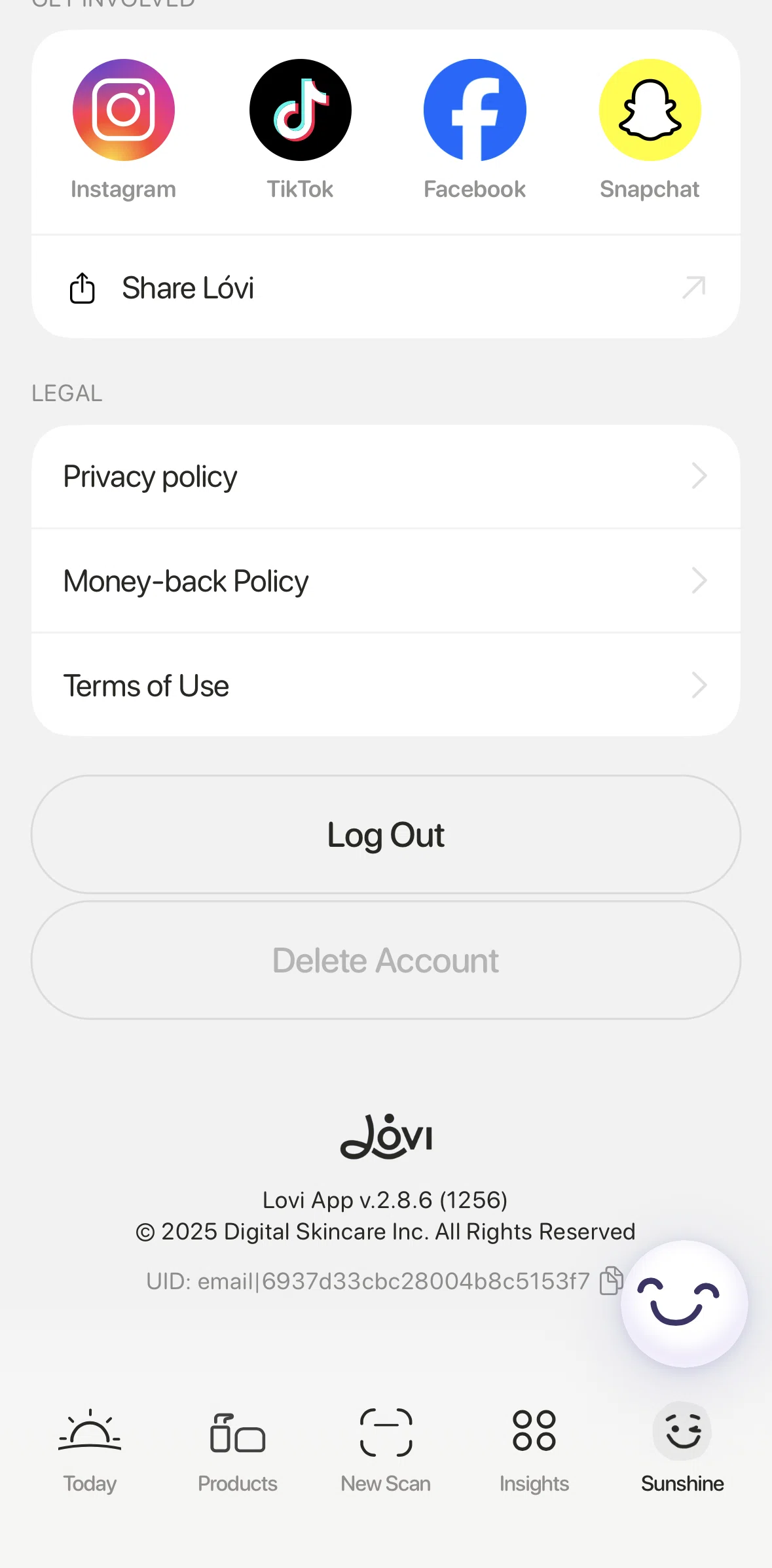 Lovi Screen screen in the Logging out flow