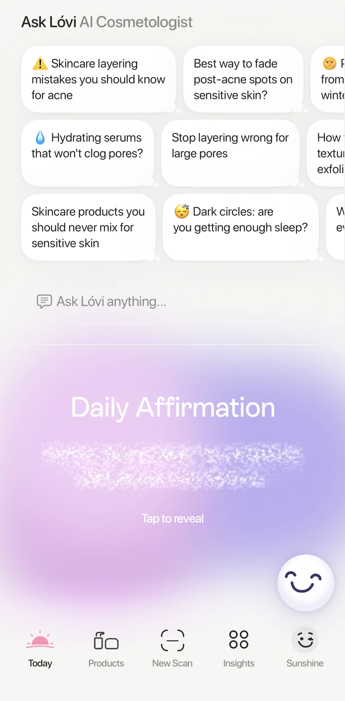Lovi Screen screen in the Opening daily affirmation flow