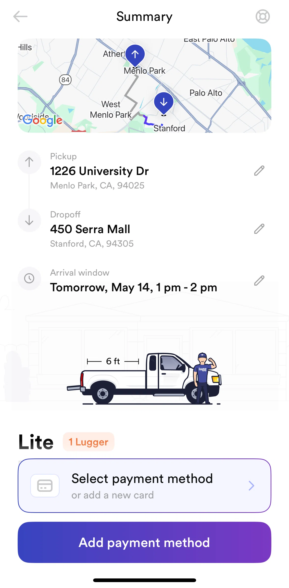 Lugg Screen screen in the Adding a payment method flow