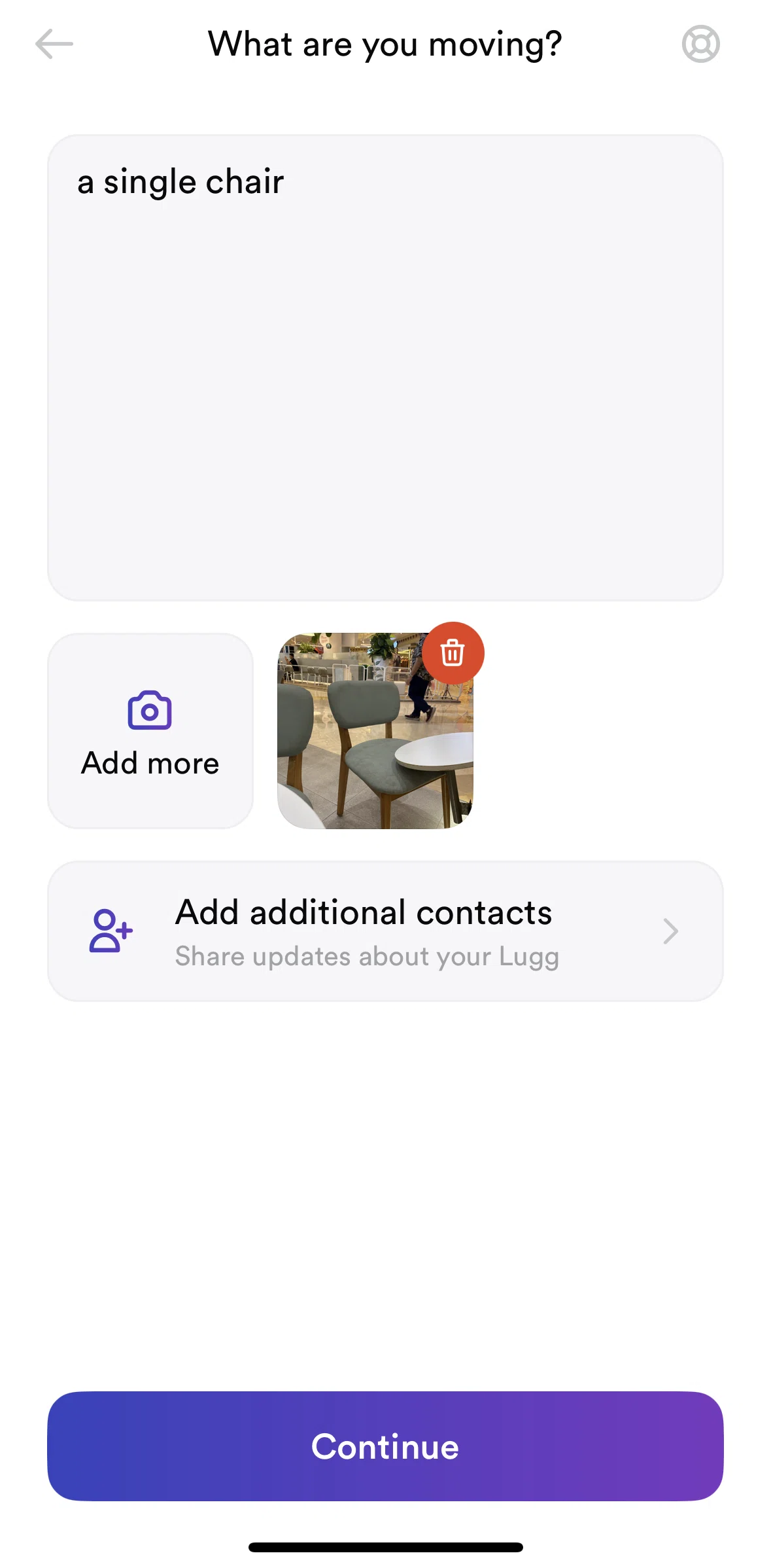 Lugg Screen screen in the Adding additional contacts flow