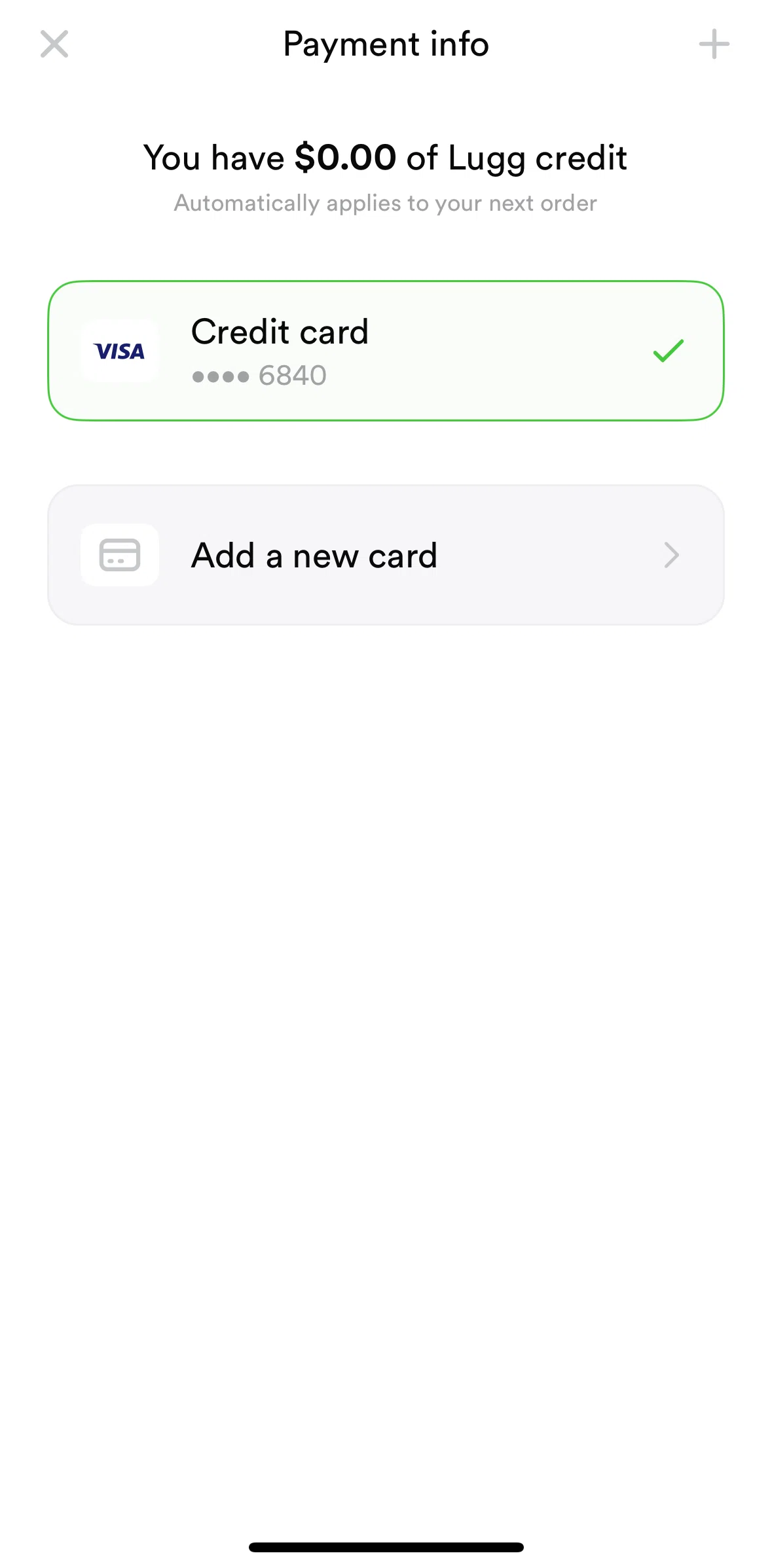 Lugg Screen screen in the Deleting a payment method flow