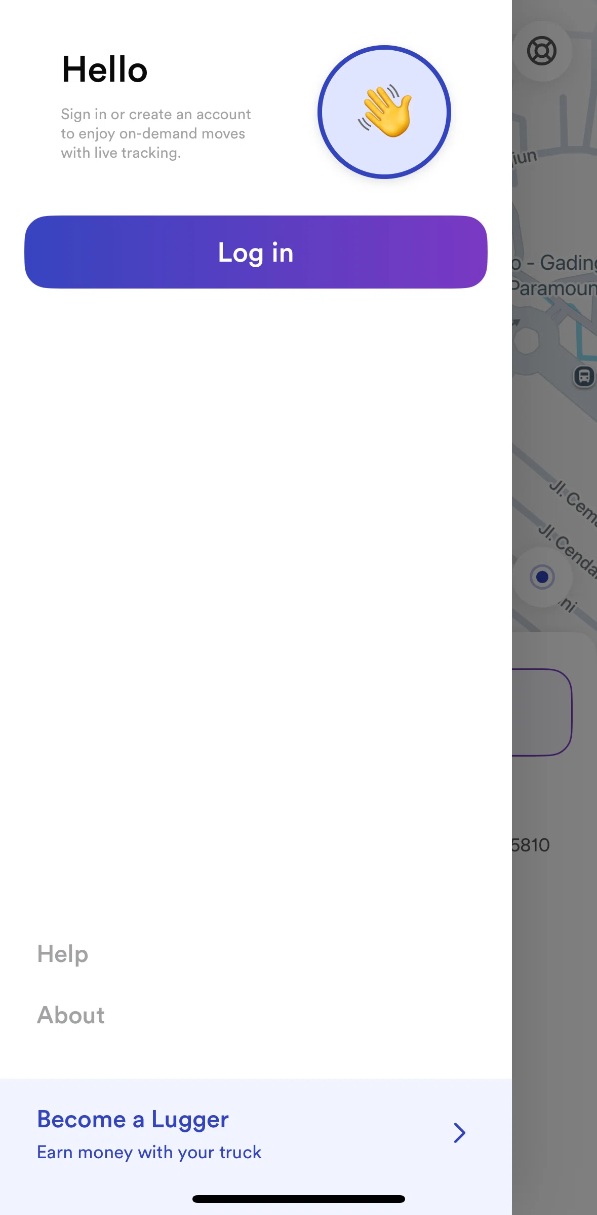 Lugg Screen screen in the Logging in flow