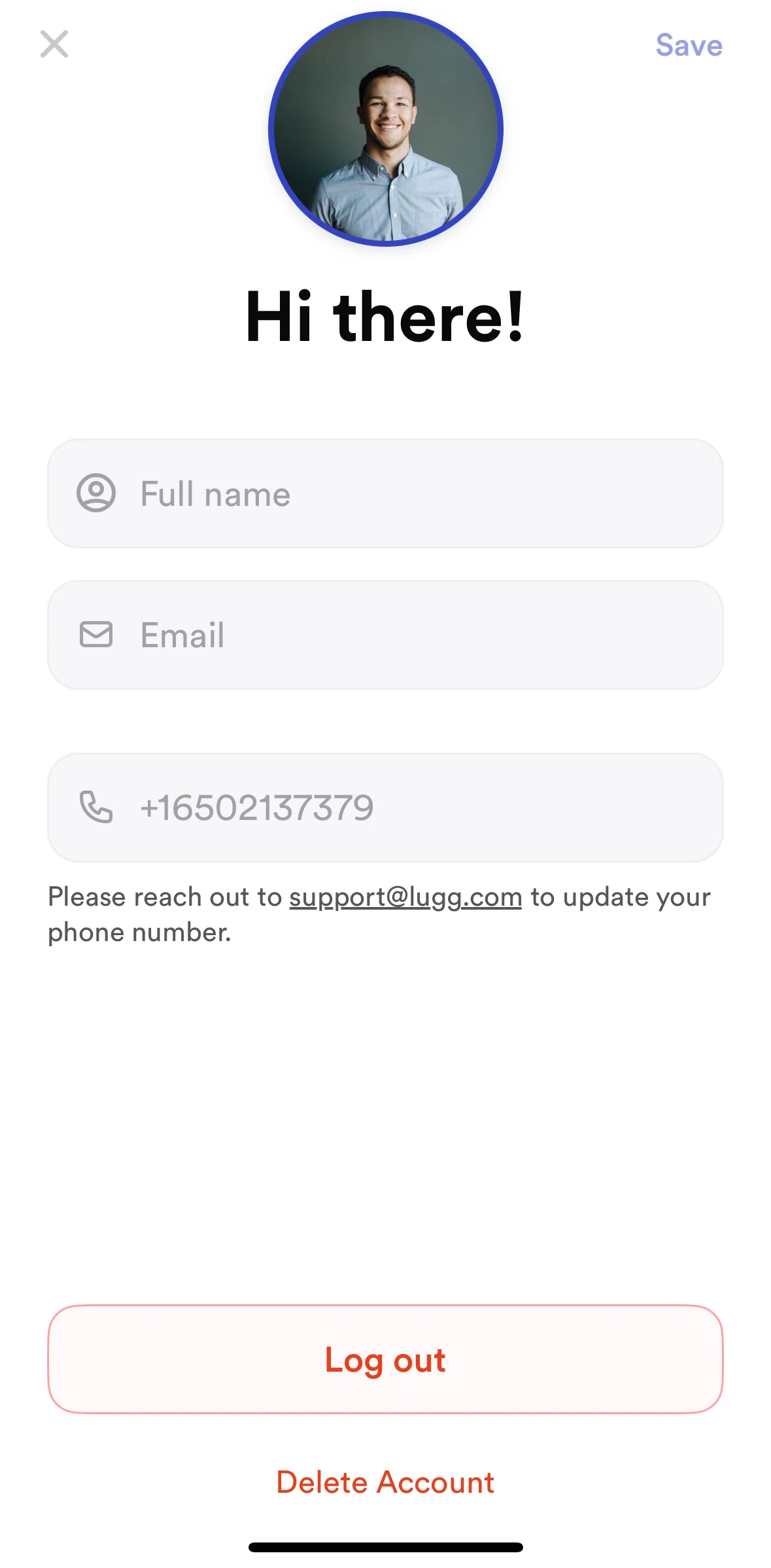 Lugg Screen screen in the Logging out flow