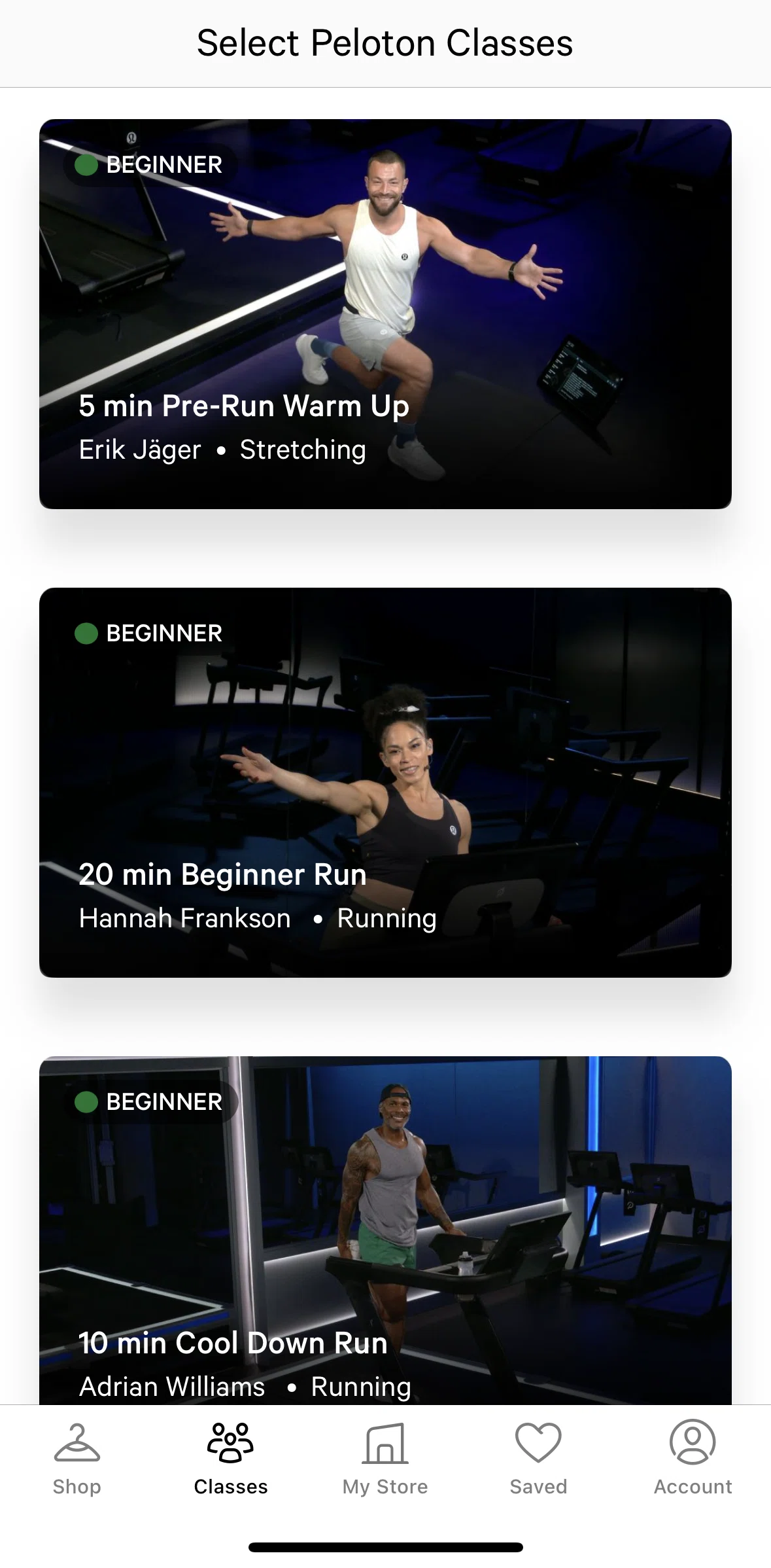 lululemon Screen screen in the Class detail flow