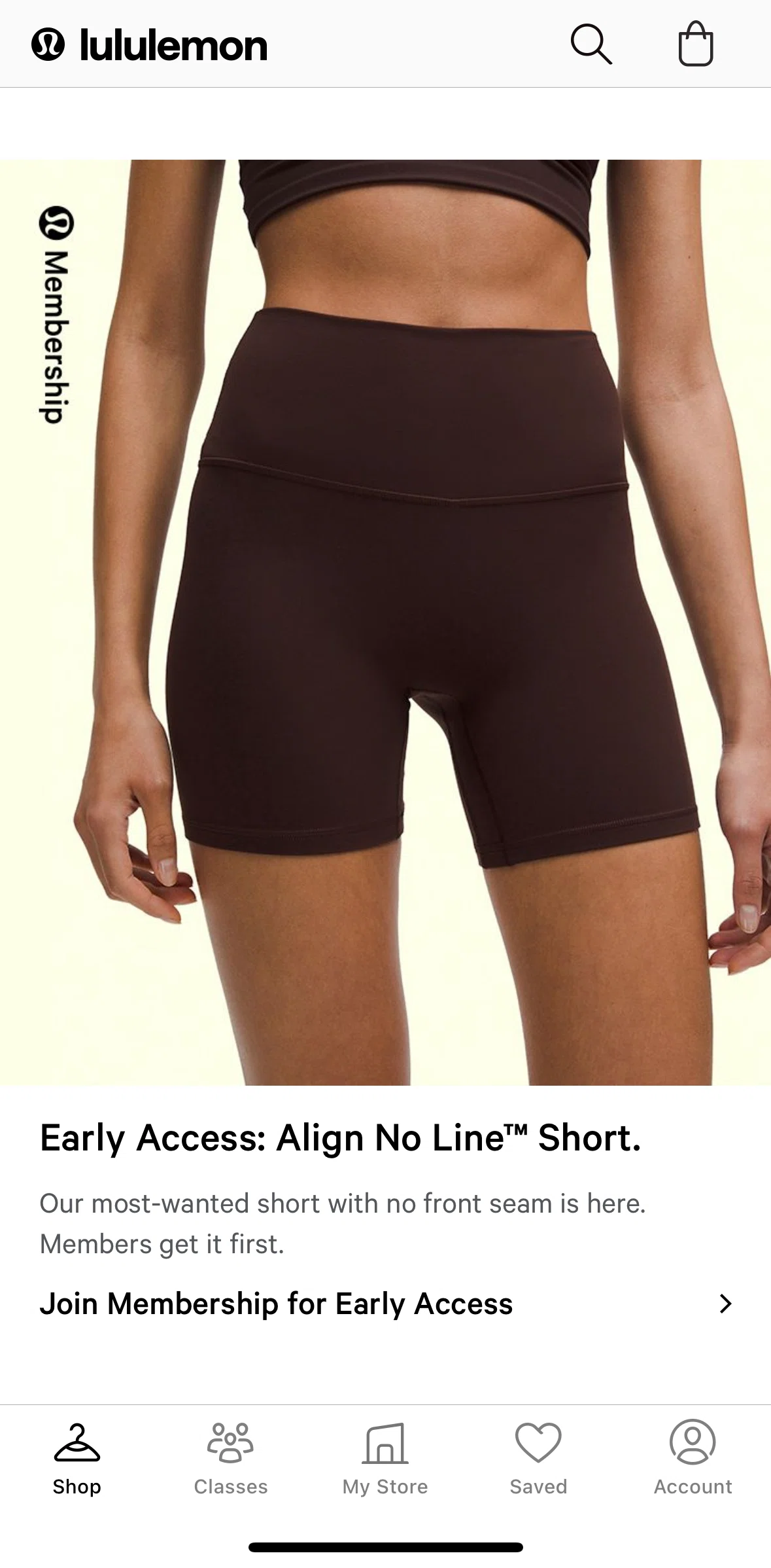 lululemon Screen screen in the Early access flow