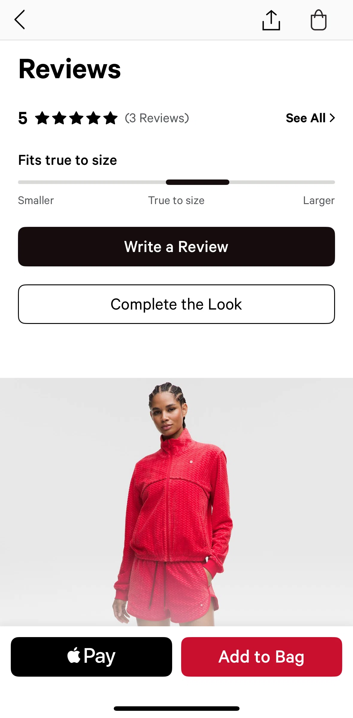 lululemon Screen screen in the Reviewing a product flow