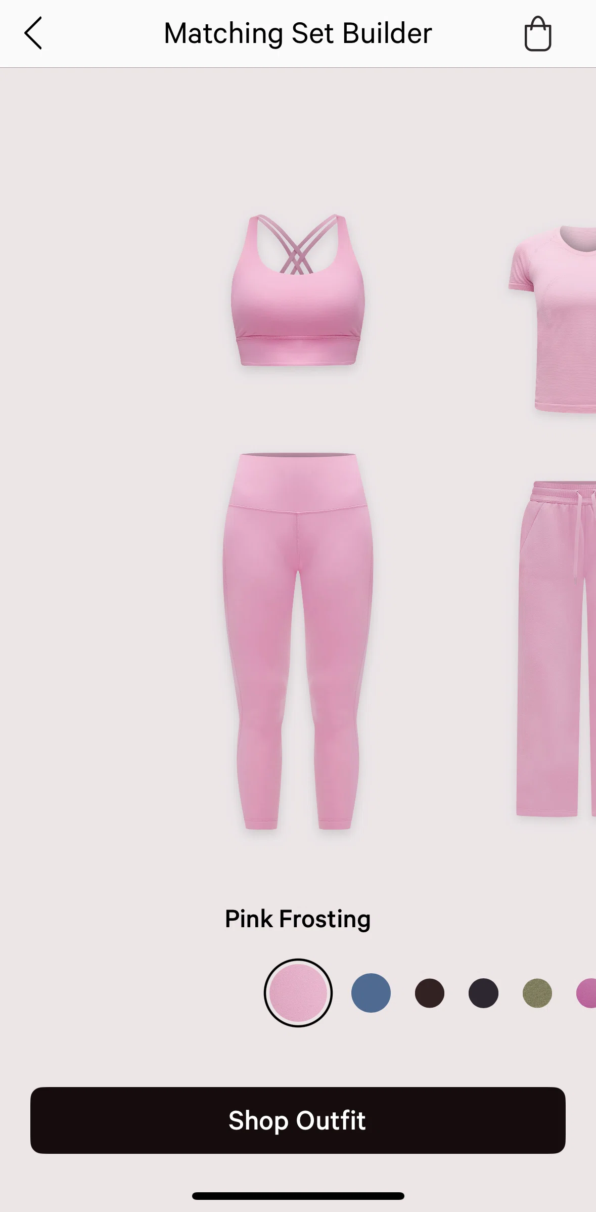 lululemon Screen screen in the Selecting a set flow