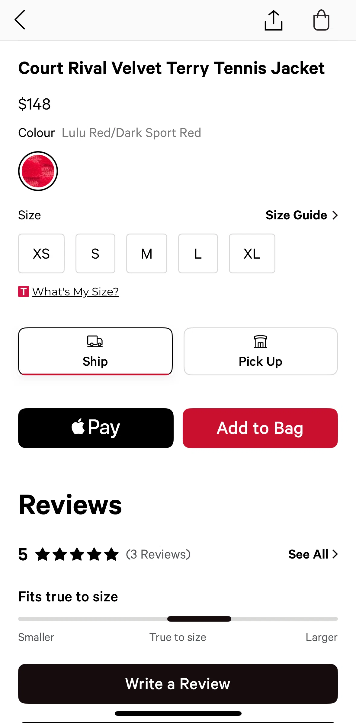lululemon Screen screen in the Size guide flow