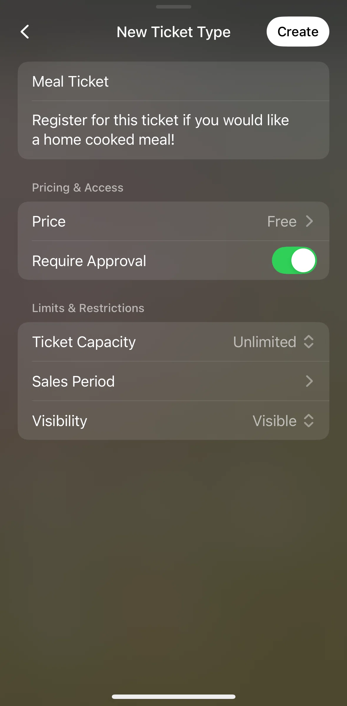 Luma Screen screen in the Adding sales period flow